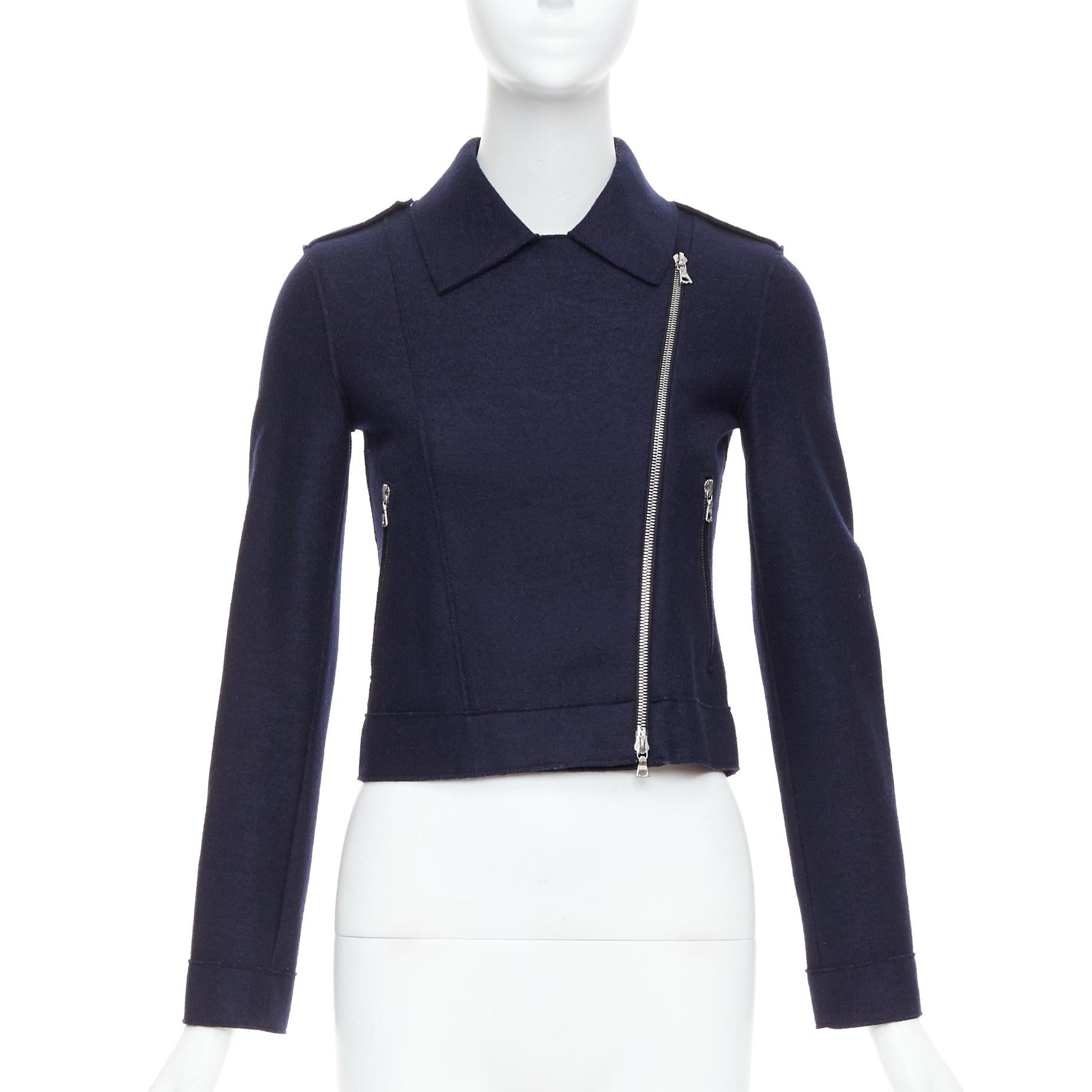HARRIS WHARF LONDON marineblaue Bikerjacke aus Schurwolle in Kurzform IT38 XS (Schwarz) im Angebot