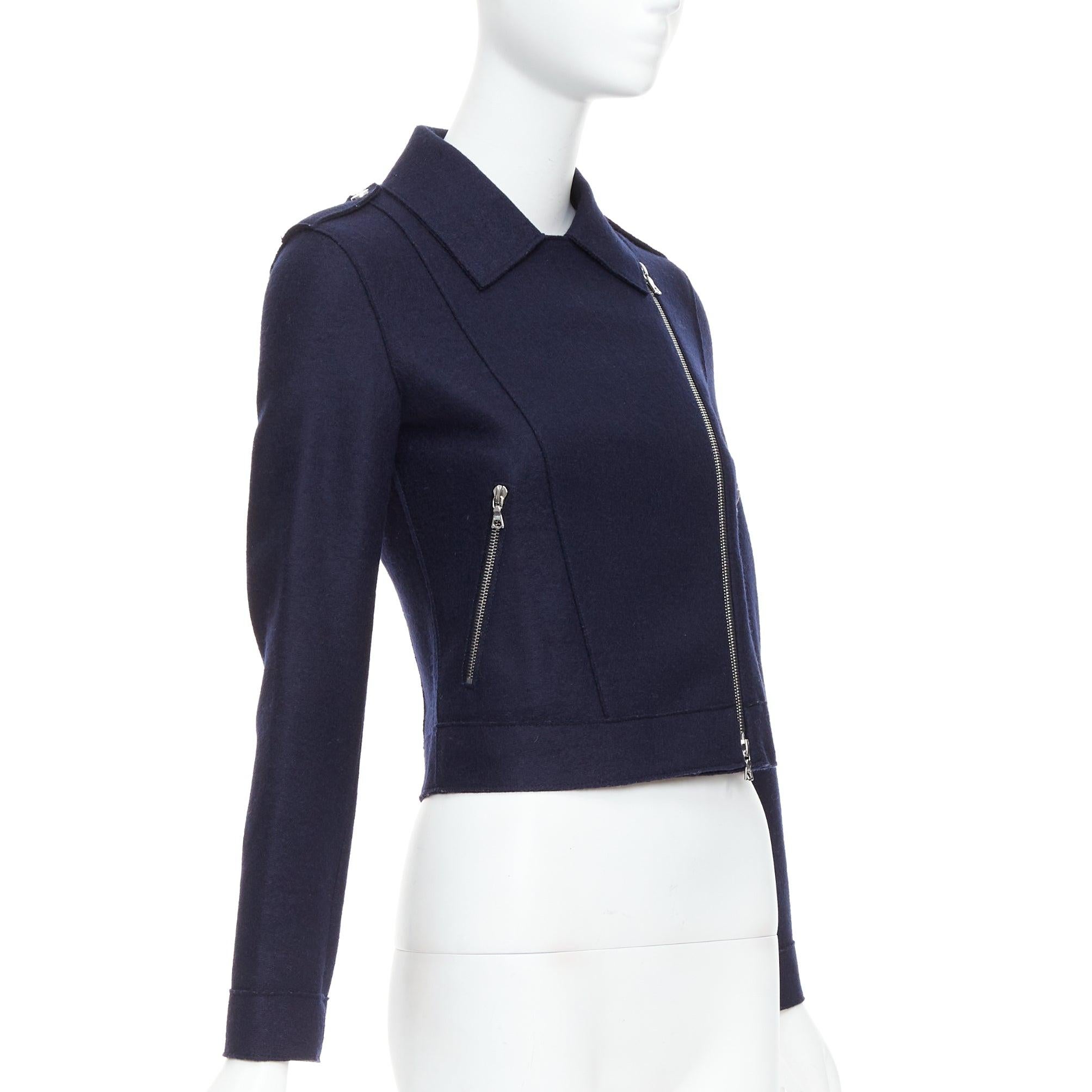 HARRIS WHARF LONDON marineblaue Bikerjacke aus Schurwolle in Kurzform IT38 XS im Zustand „Gut“ im Angebot in Hong Kong, NT