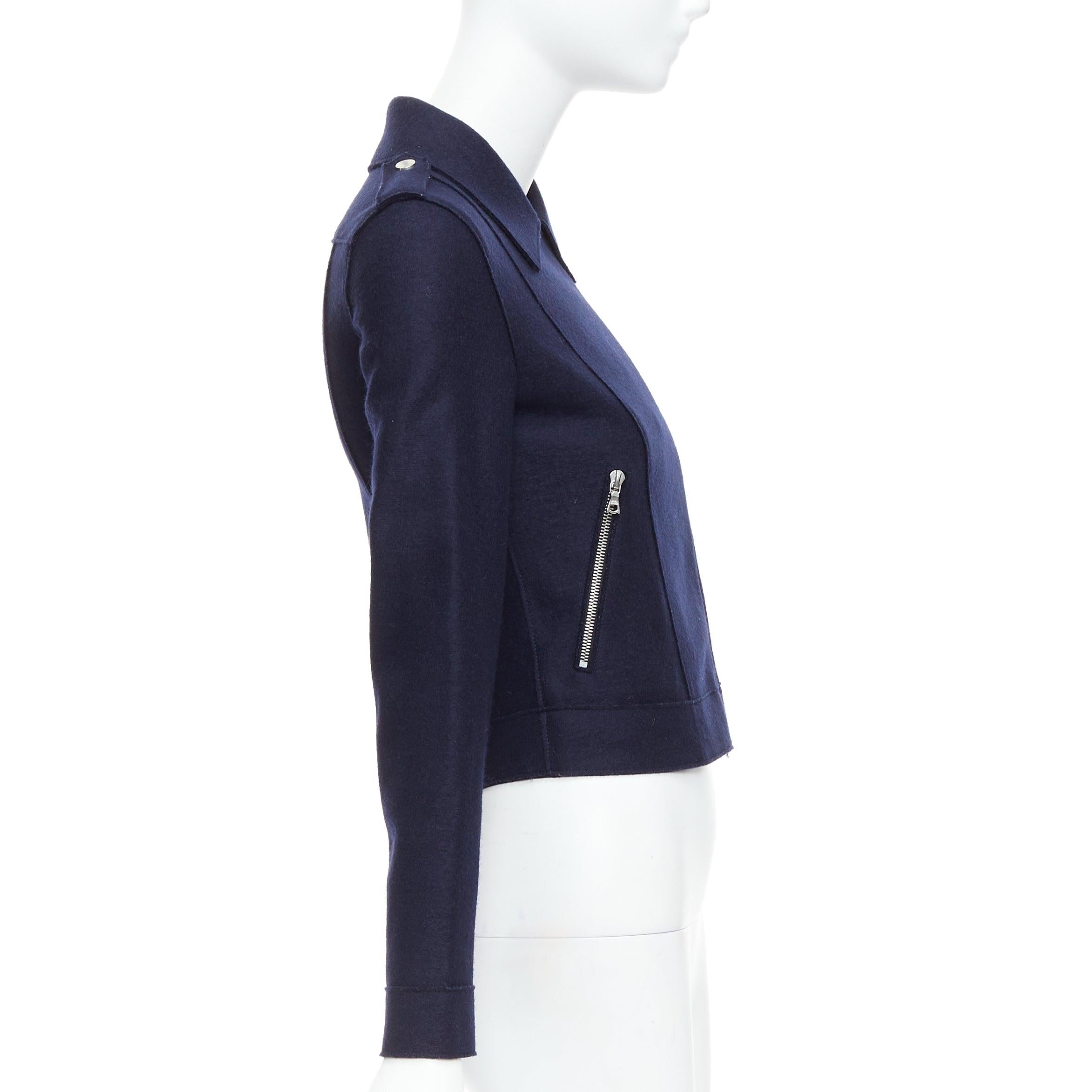 HARRIS WHARF LONDON marineblaue Bikerjacke aus Schurwolle in Kurzform IT38 XS Damen im Angebot