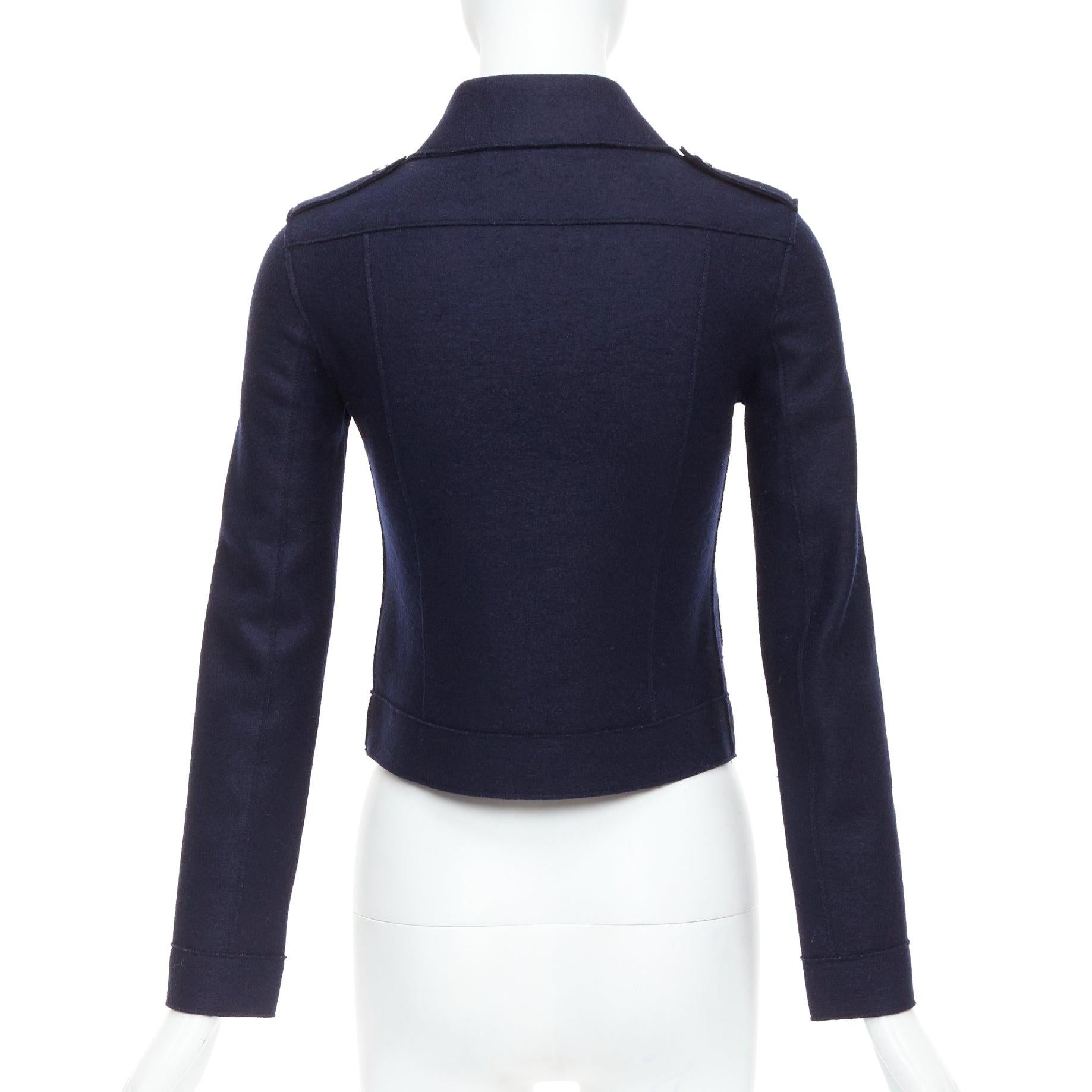HARRIS WHARF LONDON marineblaue Bikerjacke aus Schurwolle in Kurzform IT38 XS im Angebot 1