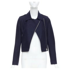 HARRIS WHARF LONDON Veste de motard courte en laine vierge bleu marine IT38 XS
