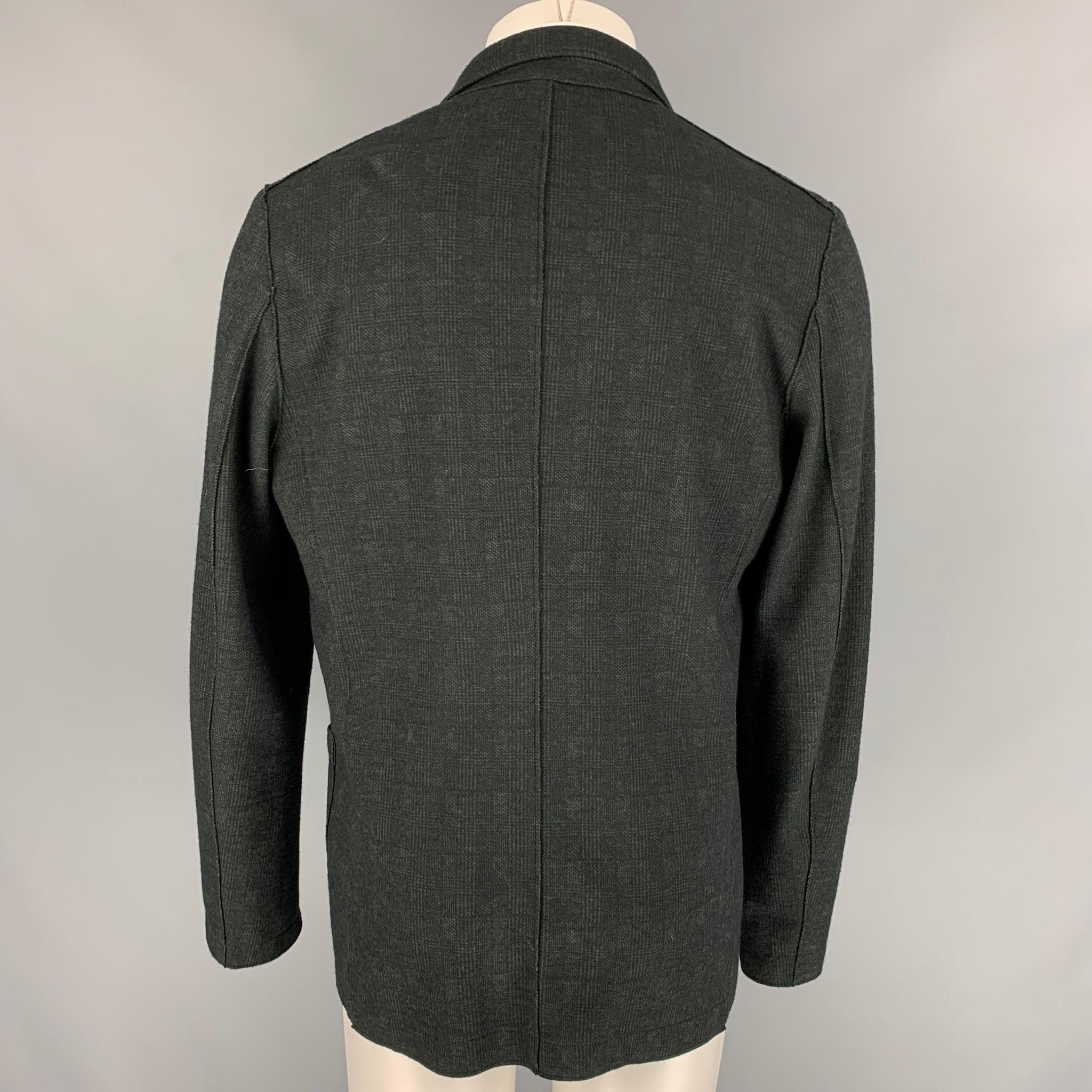 Men's HARRIS WHARF LONDON Size 44 Green & Black Plaid Wool / Cotton Sport Coat