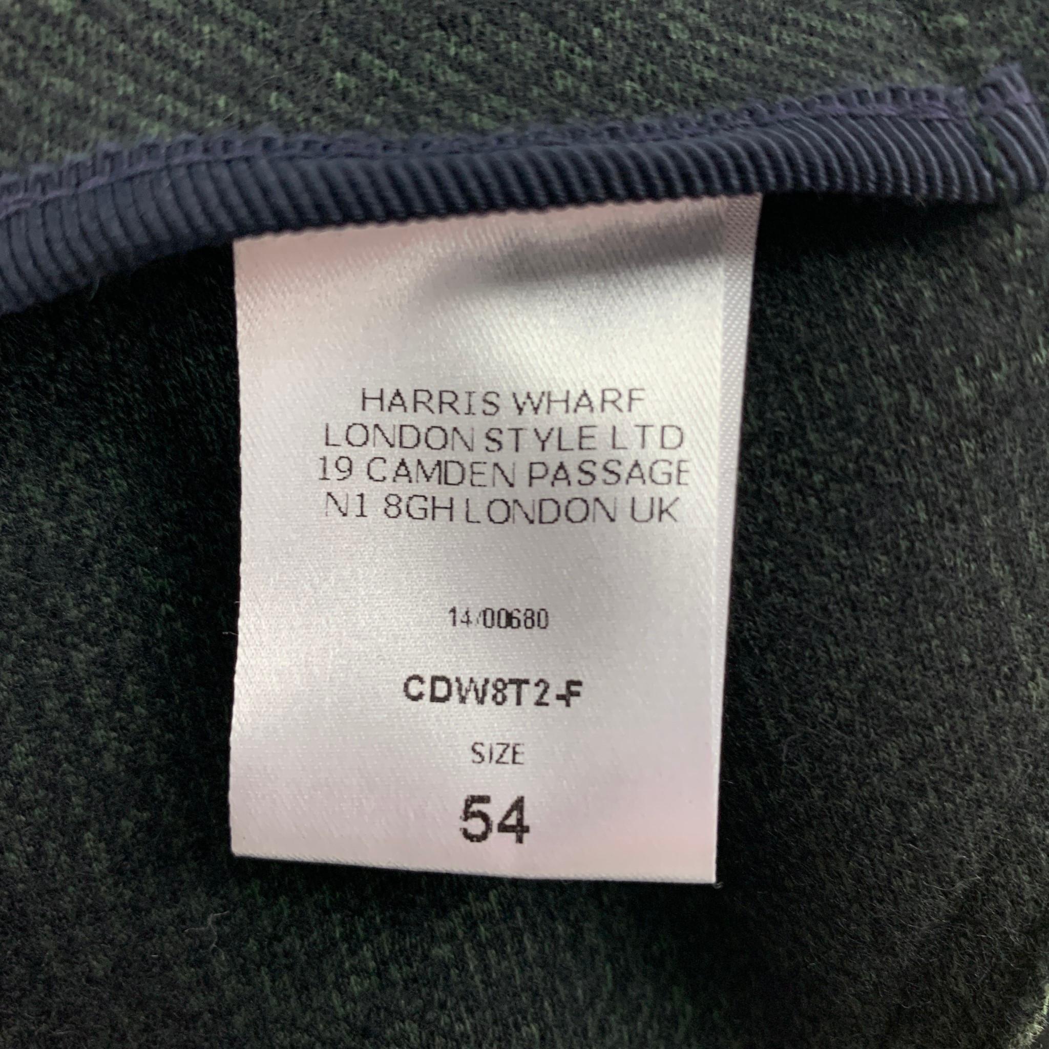 HARRIS WHARF LONDON Size 44 Green & Black Plaid Wool / Cotton Sport Coat 1
