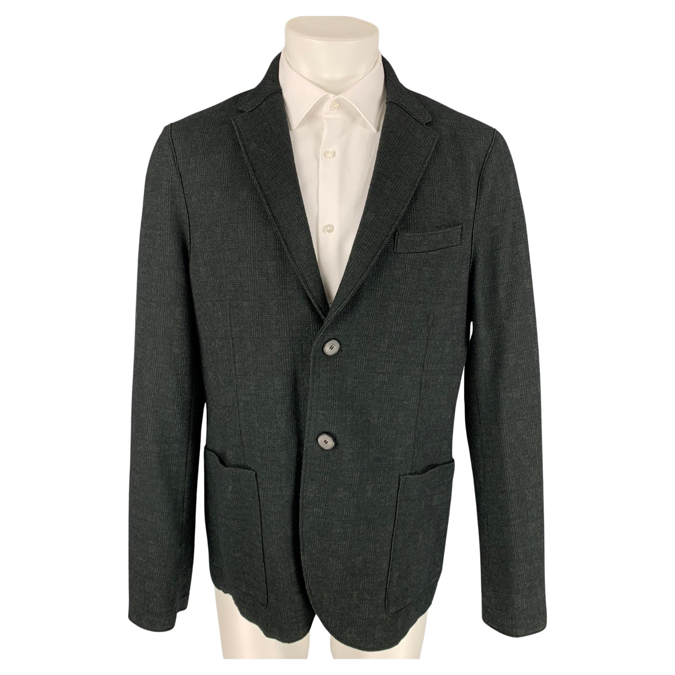 HARRIS WHARF LONDON Size 44 Green & Black Plaid Wool / Cotton Sport Coat