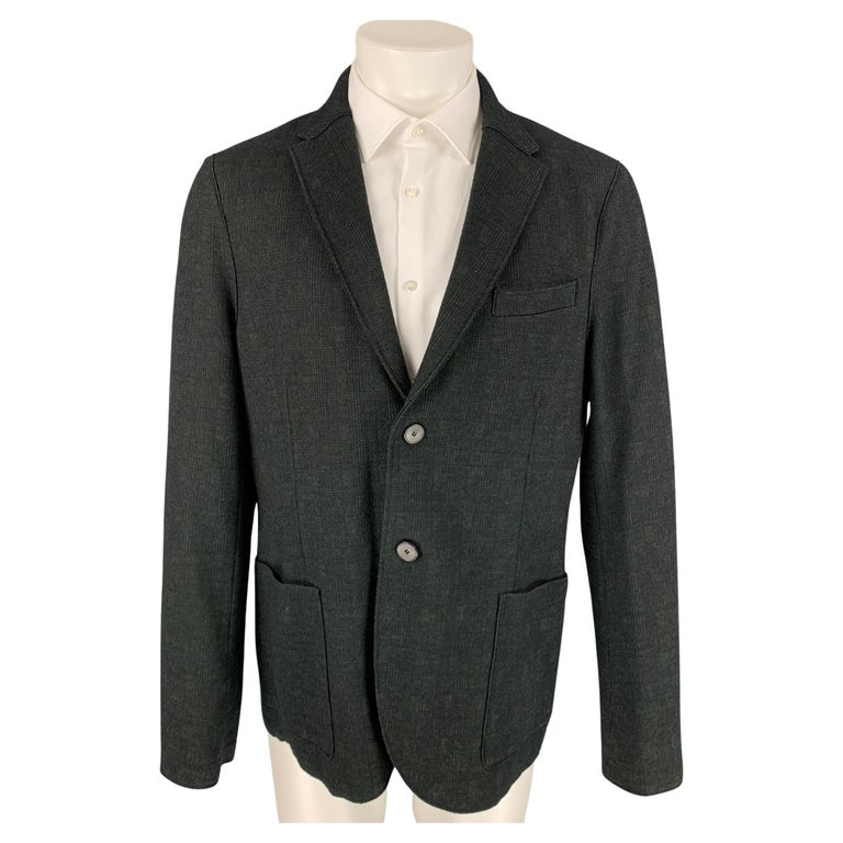 HARRIS WHARF LONDON Size 44 Green and Black Plaid Wool / Cotton Sport ...