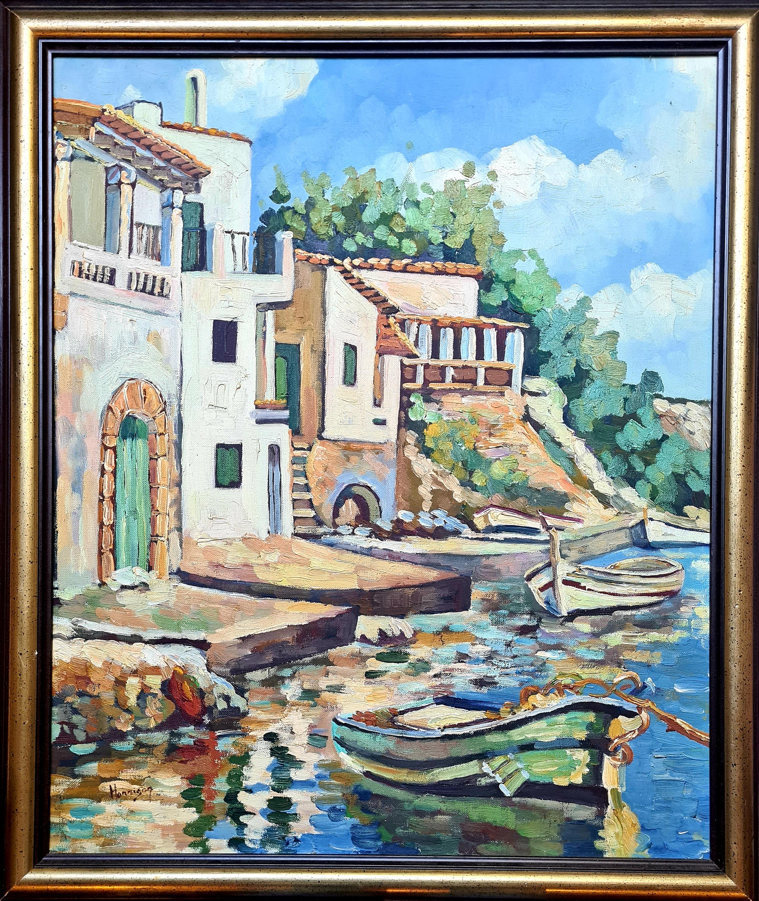 The Mediterranean Coast, Oil on Canvas Painting, Signed, Late 20th Century