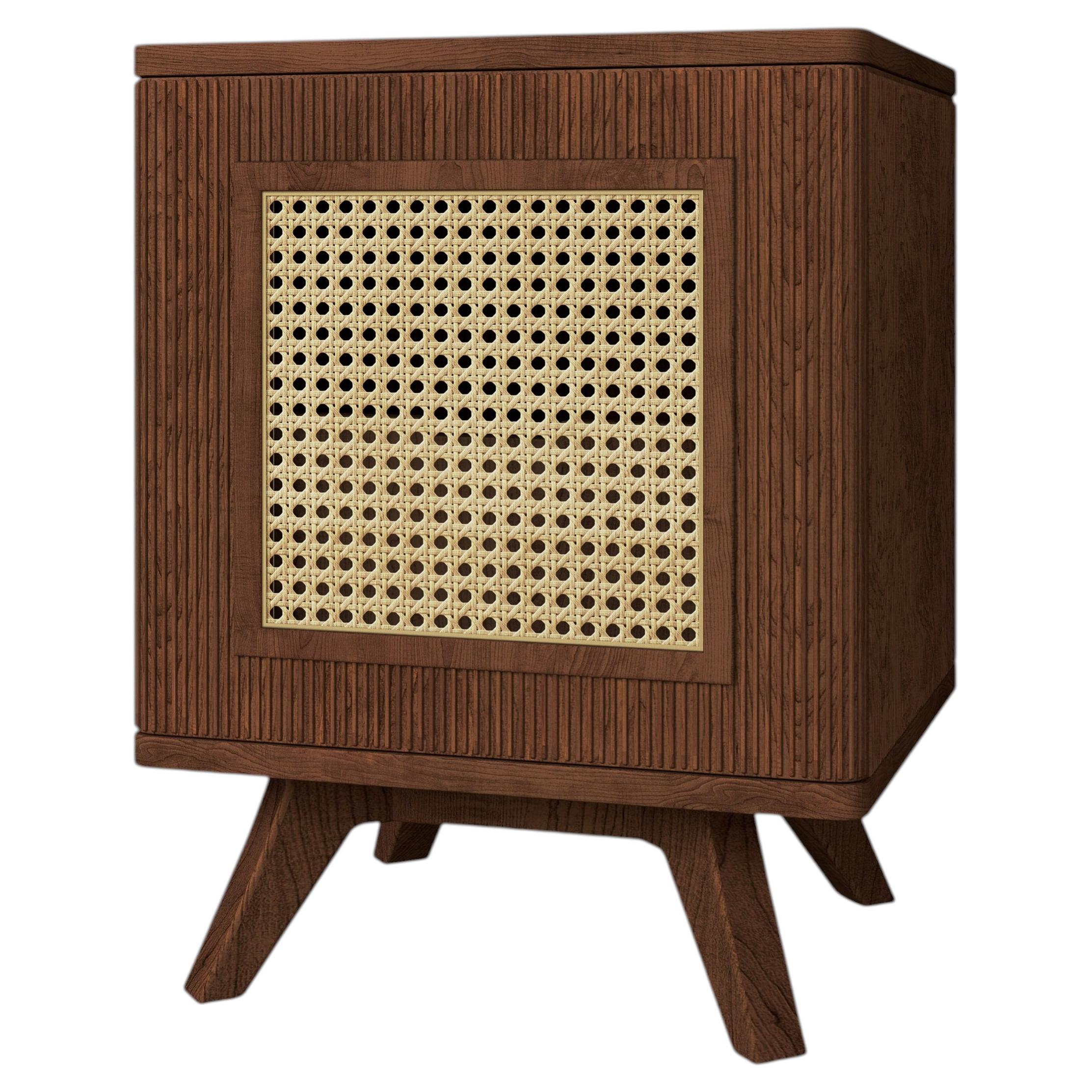 Harrison Bedside Table Handmade in Portugal Wood Rattan by Wood Tailors Club For Sale
