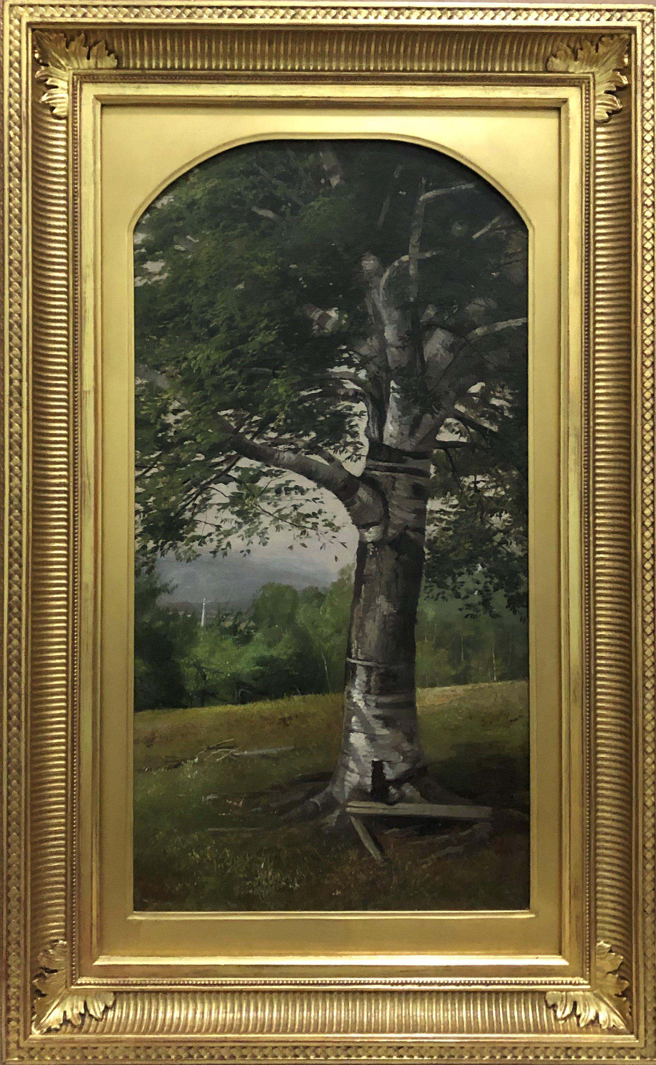 Landscape Painting Harrison Bird Brown - "Un arbre de bouleau dans le Maine", paysage ancien de l'Hudson River School, montagnes blanches