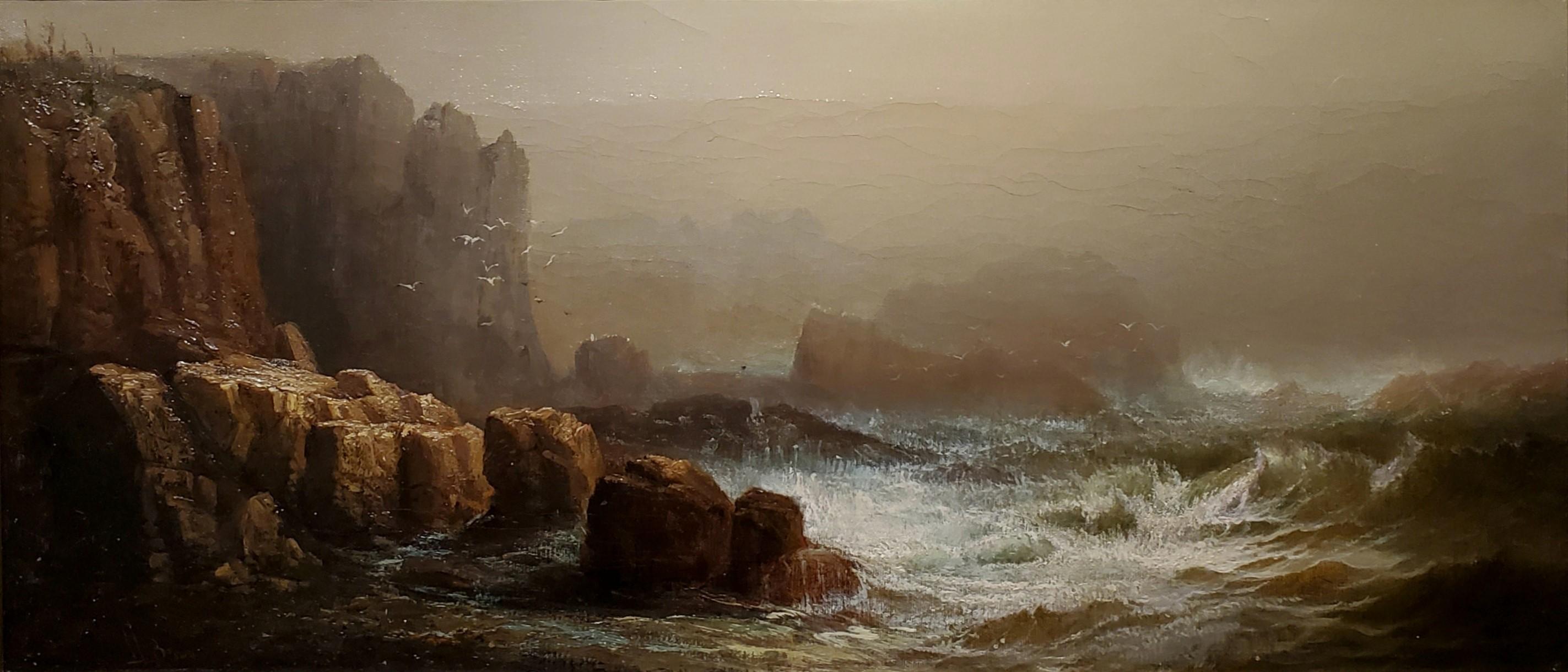 Waves Crashing on Grand Manan Cliffs in Nova Scotia Bay of Fundy - Painting by Harrison Bird Brown