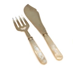 Harrison Brothers Howson Sheffield Sterling Silver Mother-of-Pearl Fish Service