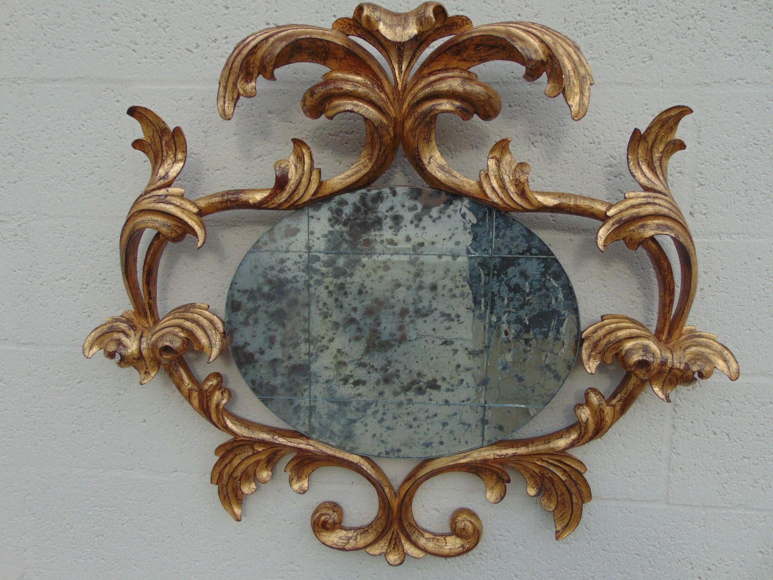 Harrison & Gil Carved Giltwood Rococo Mirror with Antiqued Distressed Glass For Sale 5