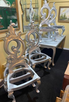 Harrison & Gil Silver Leaf Carved Dining Table and Six Chairs for Reupholstery