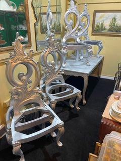 Harrison & Gil Style Silver Gilt Carved Dining Table and Six Chairs