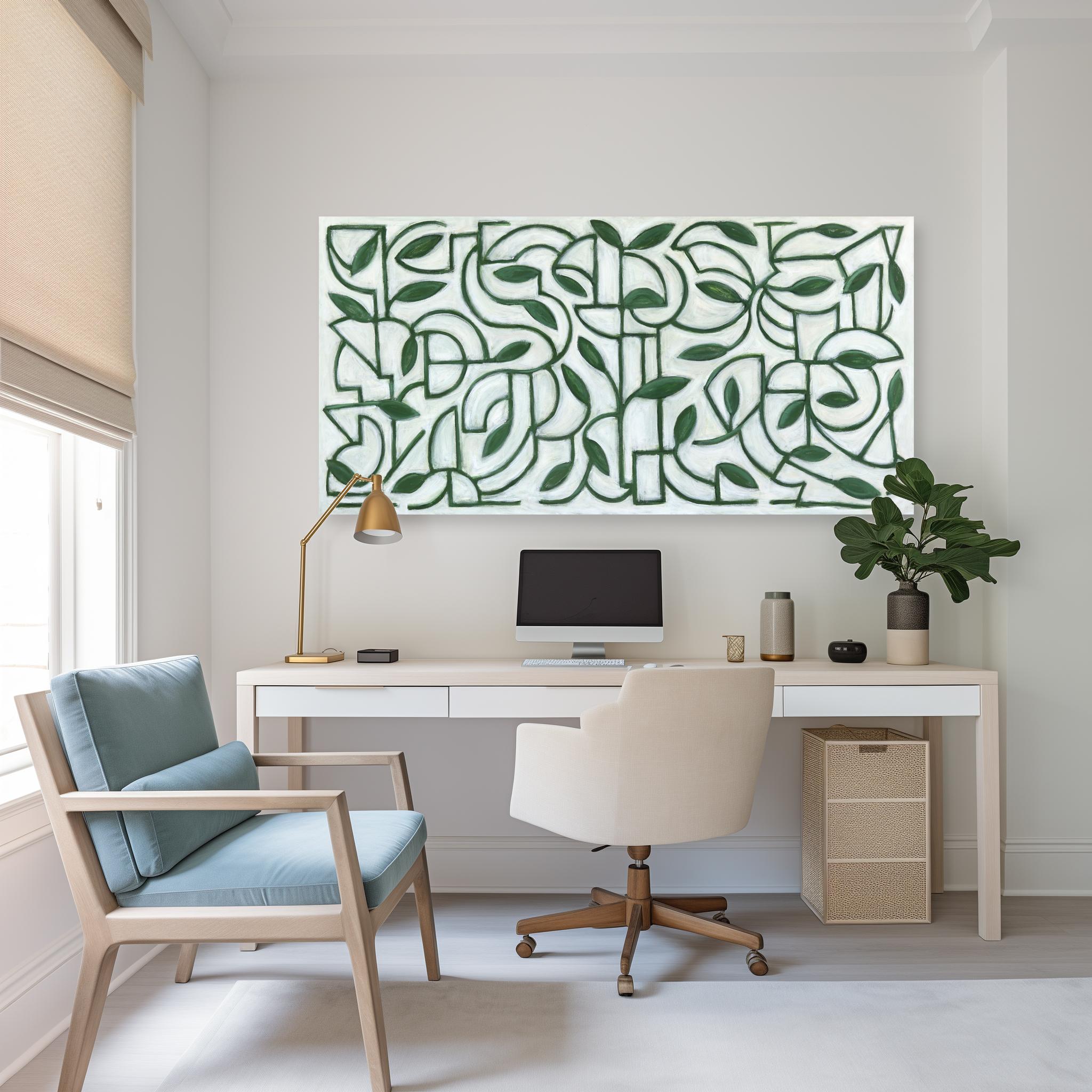Applehead Arboretum - Large Contemporary Abstract Geometric Botanical Painting - Gray Abstract Painting by Harrison Gilman