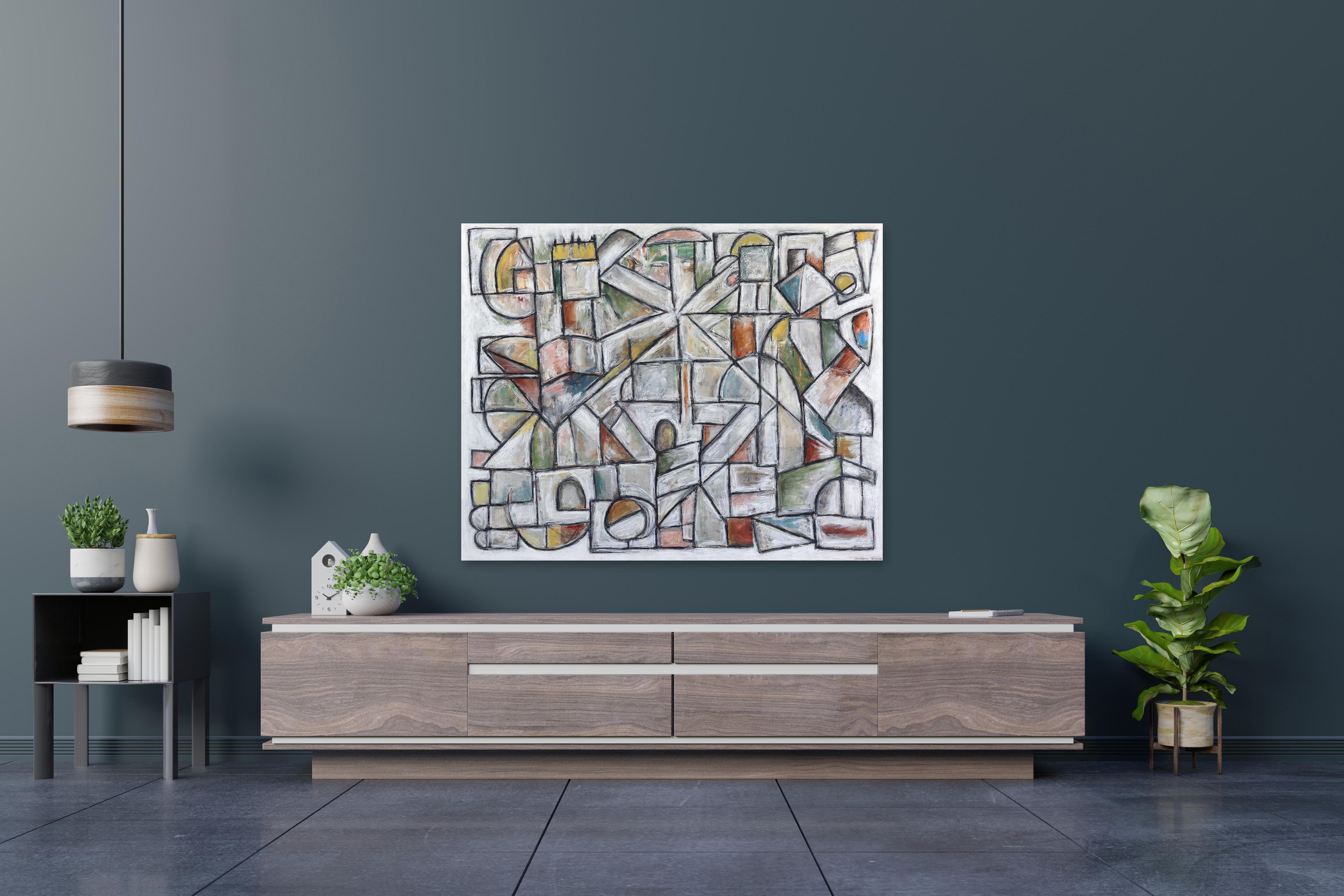 Ti rendi conto? - Grande quadro cubista contemporaneo dai toni tenui - Art Astratto di Harrison Gilman