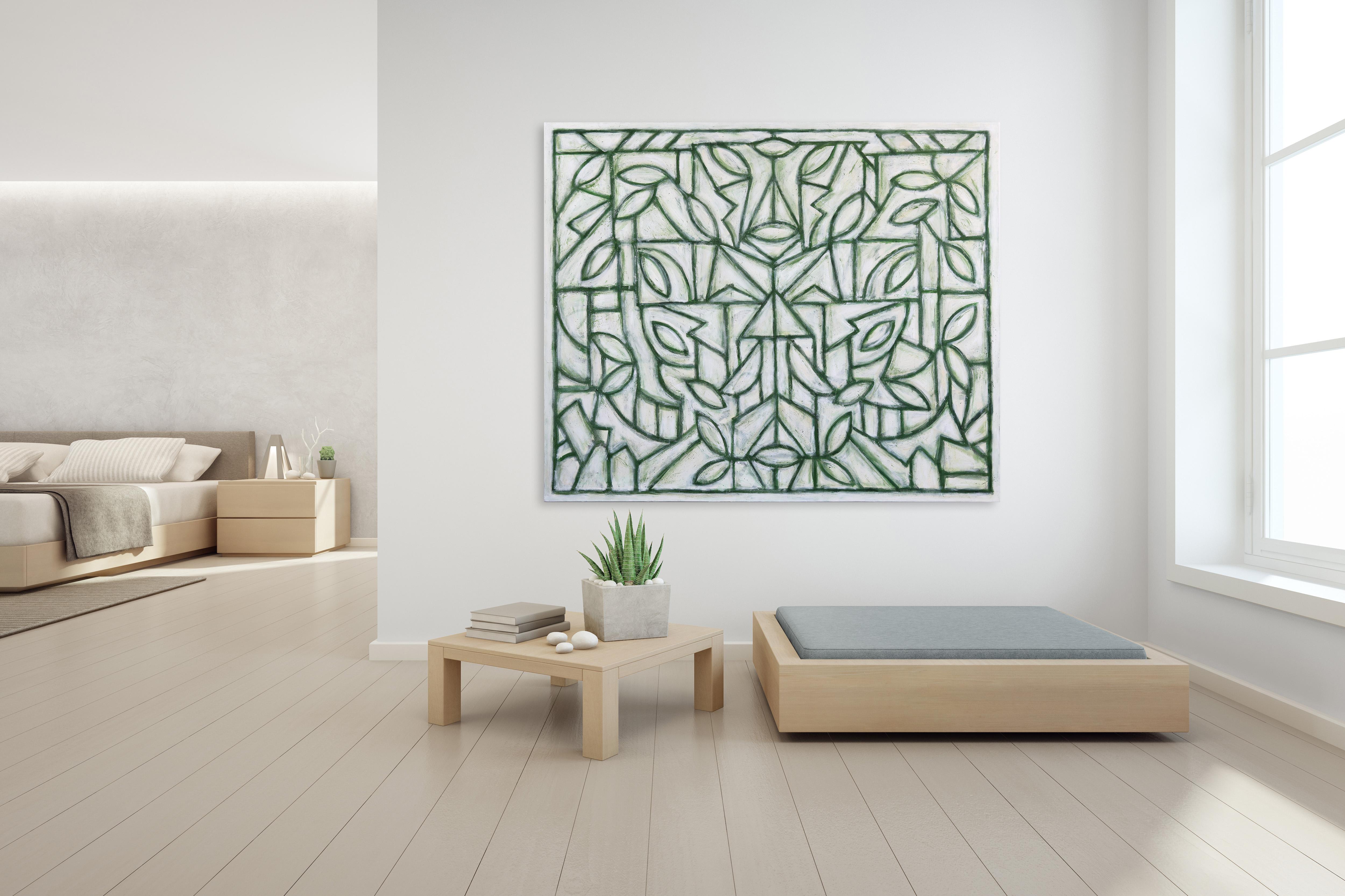 Harrison Gilman's large original artworks begin with a layer of fast-paced gestural abstraction followed by organic shapes and geometric structures. Some of his paintings remain in the purely dreamlike abstract stage, while others develop into