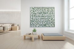 Greene & Greene III - Grande peinture contemporaine abstraite géométrique dans les tons verts