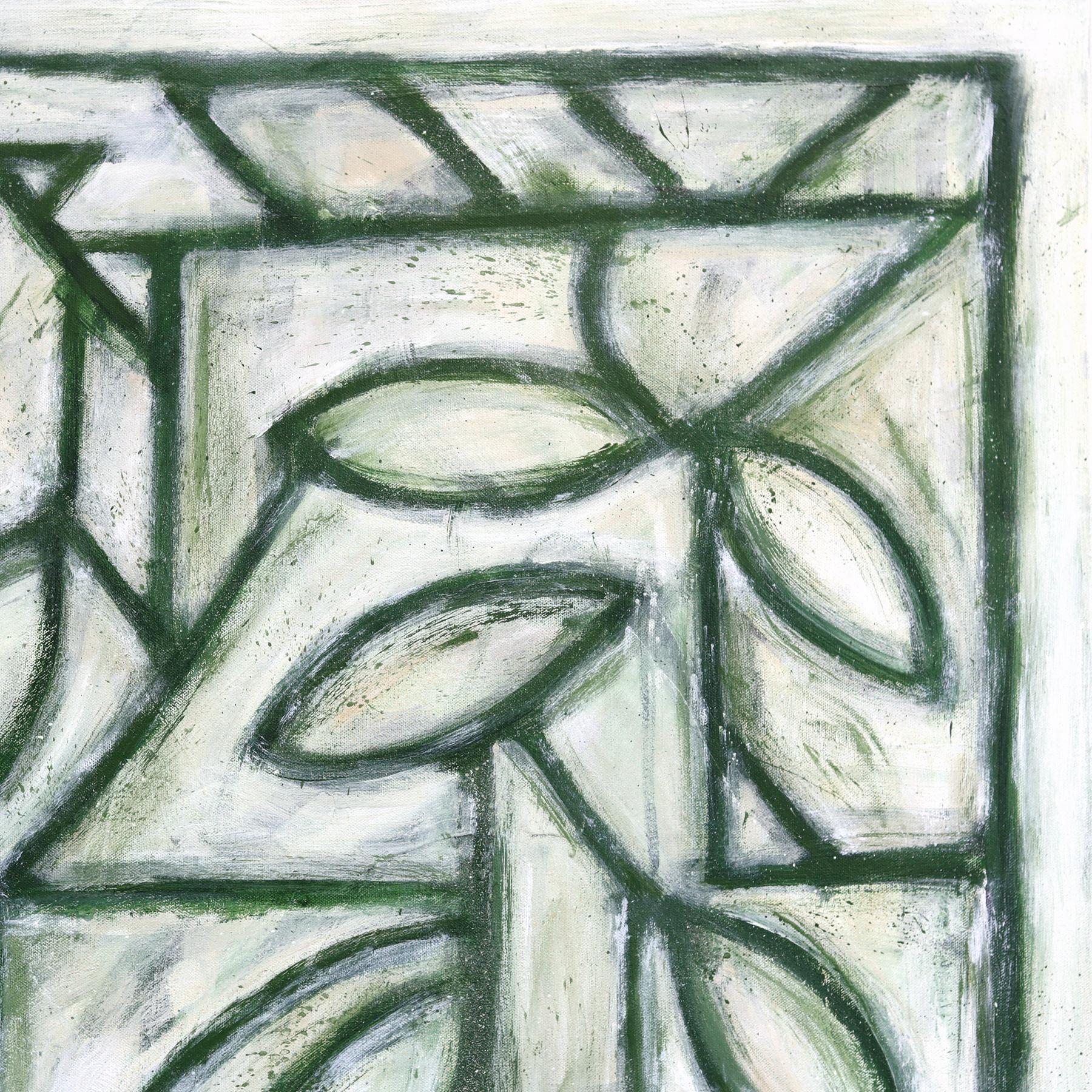 Green Cathedral III - Large Contemporary Abstract Green Tone Geometric Painting For Sale 3