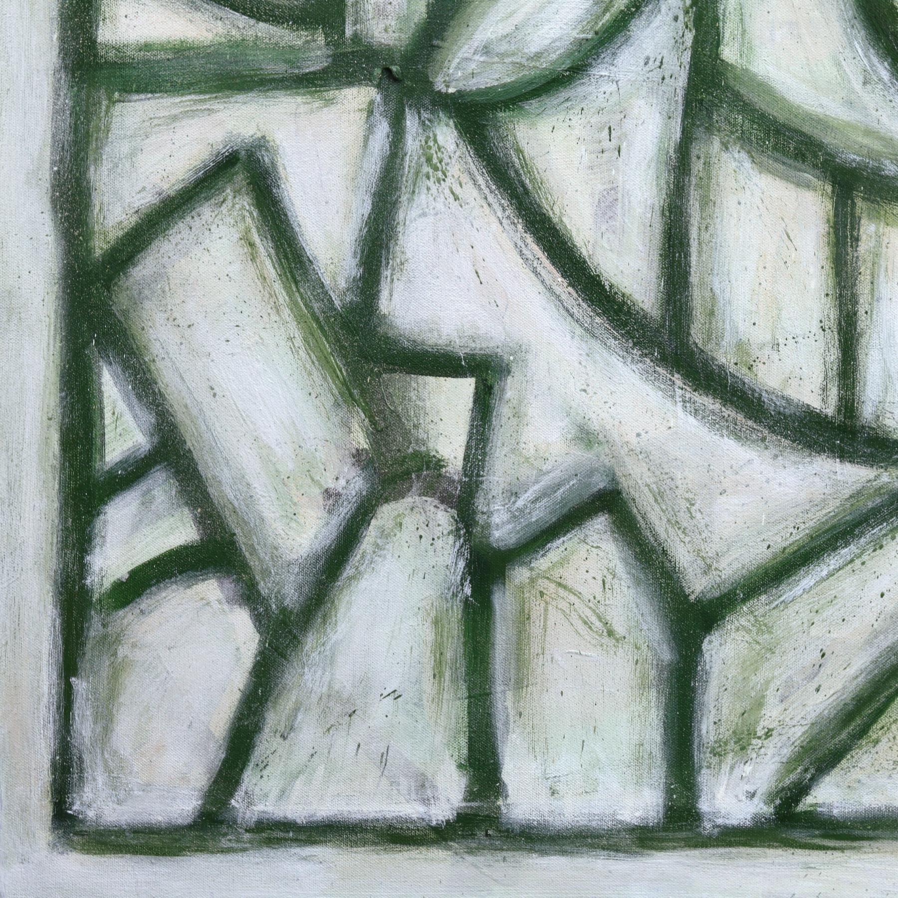 Green Cathedral III - Large Contemporary Abstract Green Tone Geometric Painting For Sale 5