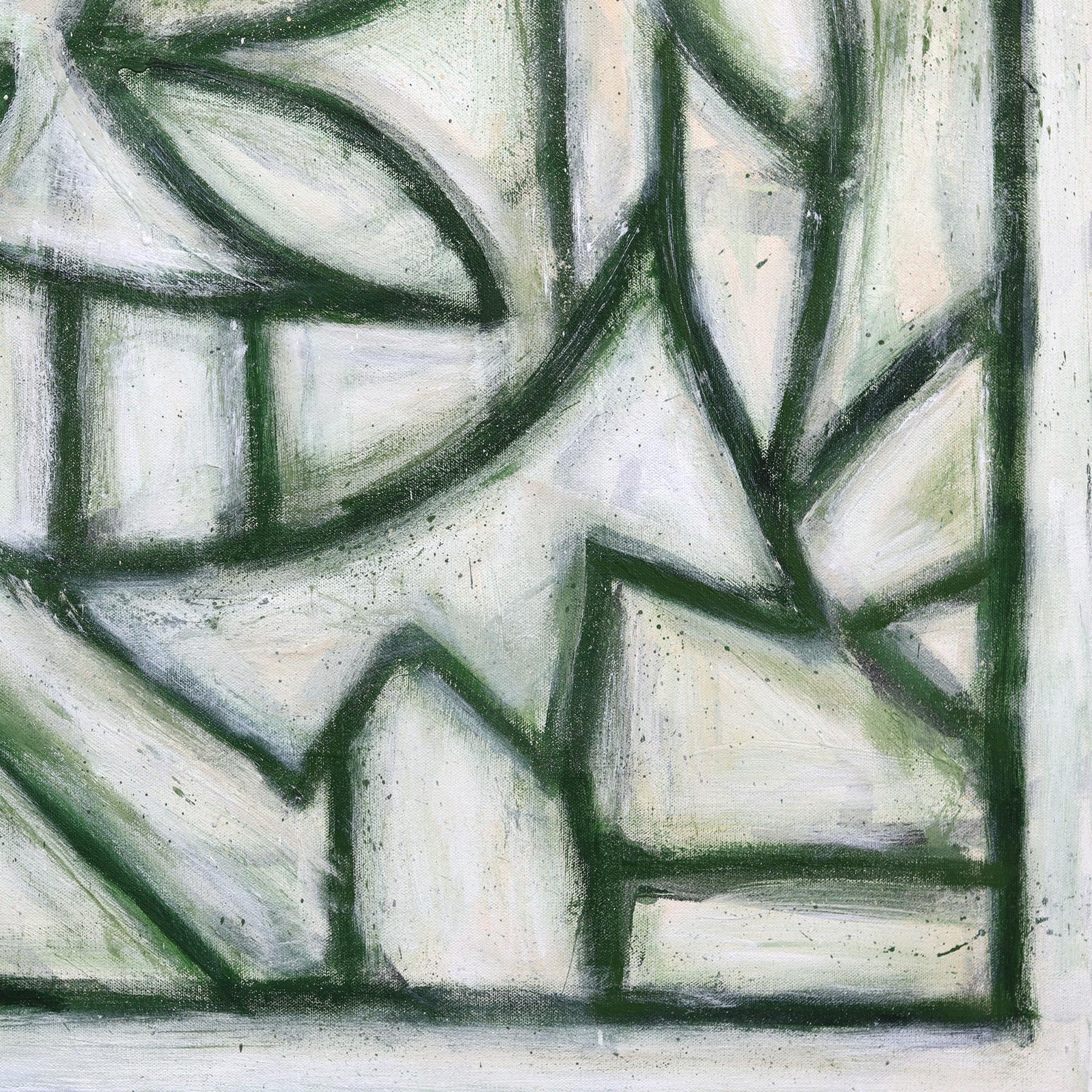 Green Cathedral III - Large Contemporary Abstract Green Tone Geometric Painting For Sale 6