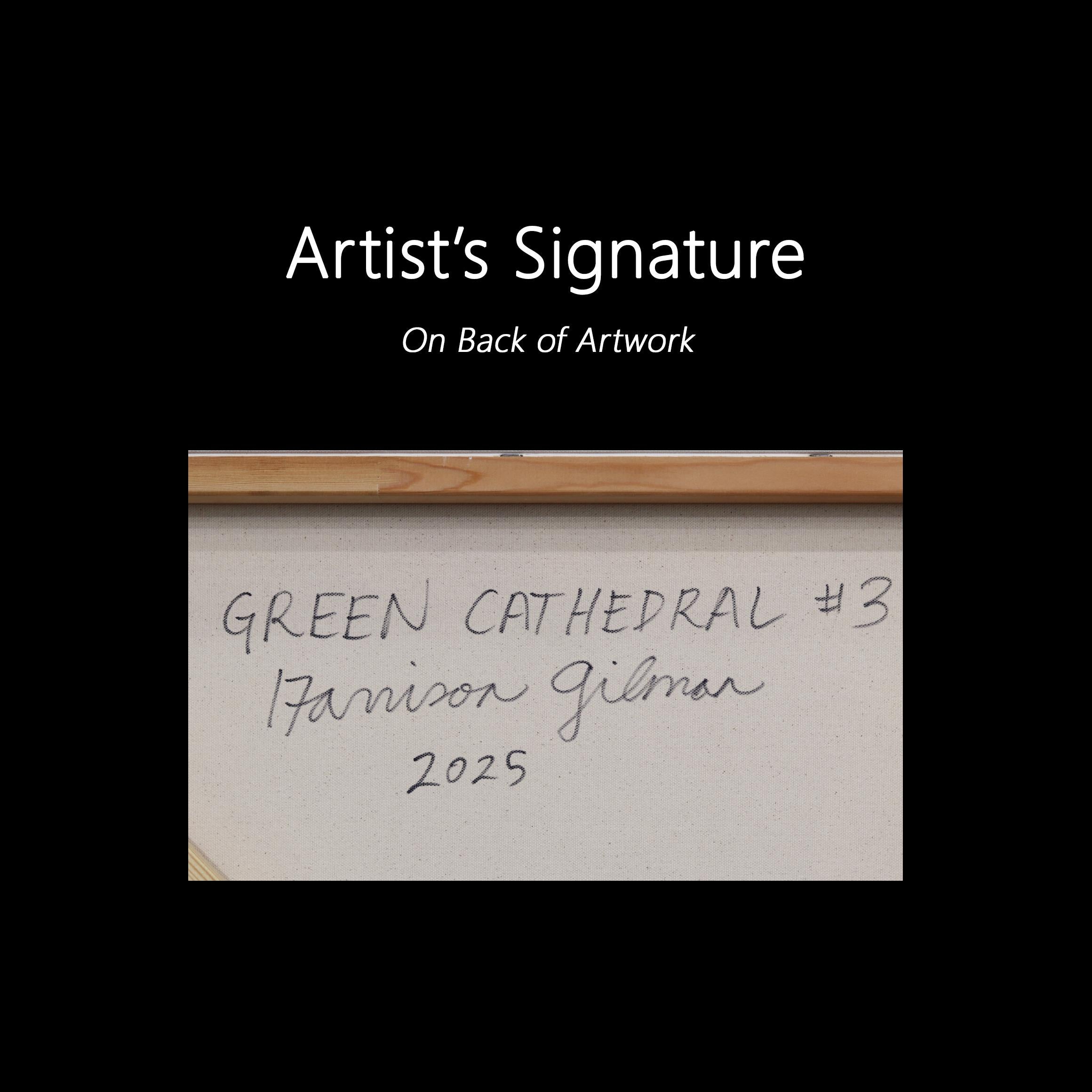 Green Cathedral III - Large Contemporary Abstract Green Tone Geometric Painting For Sale 7