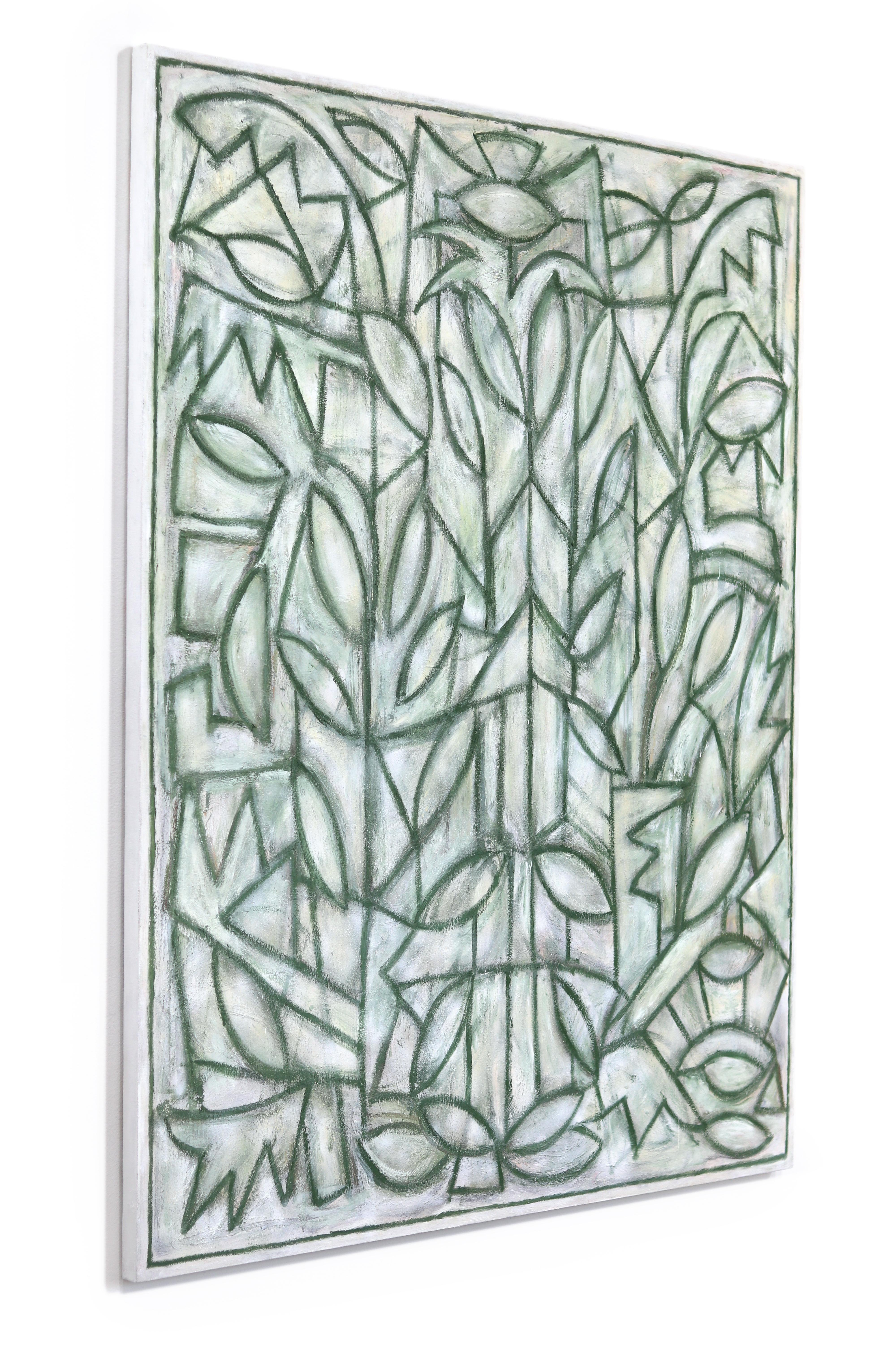 Catedral verde - Pintura abstracta contemporánea grande en venta 1
