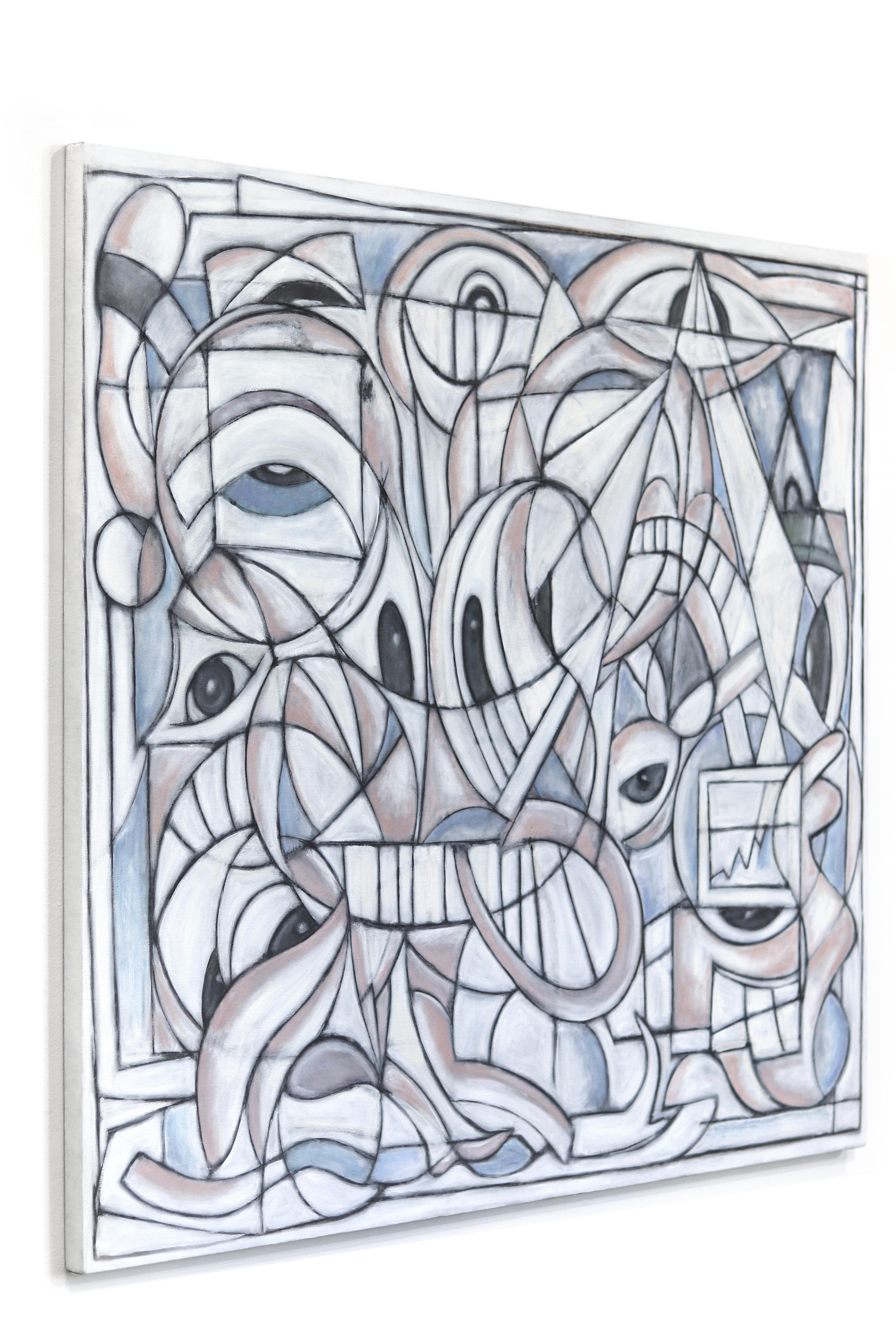 El lugar más feliz del mundo - Pintura abstracta contemporánea monocroma de gran tamaño en venta 1