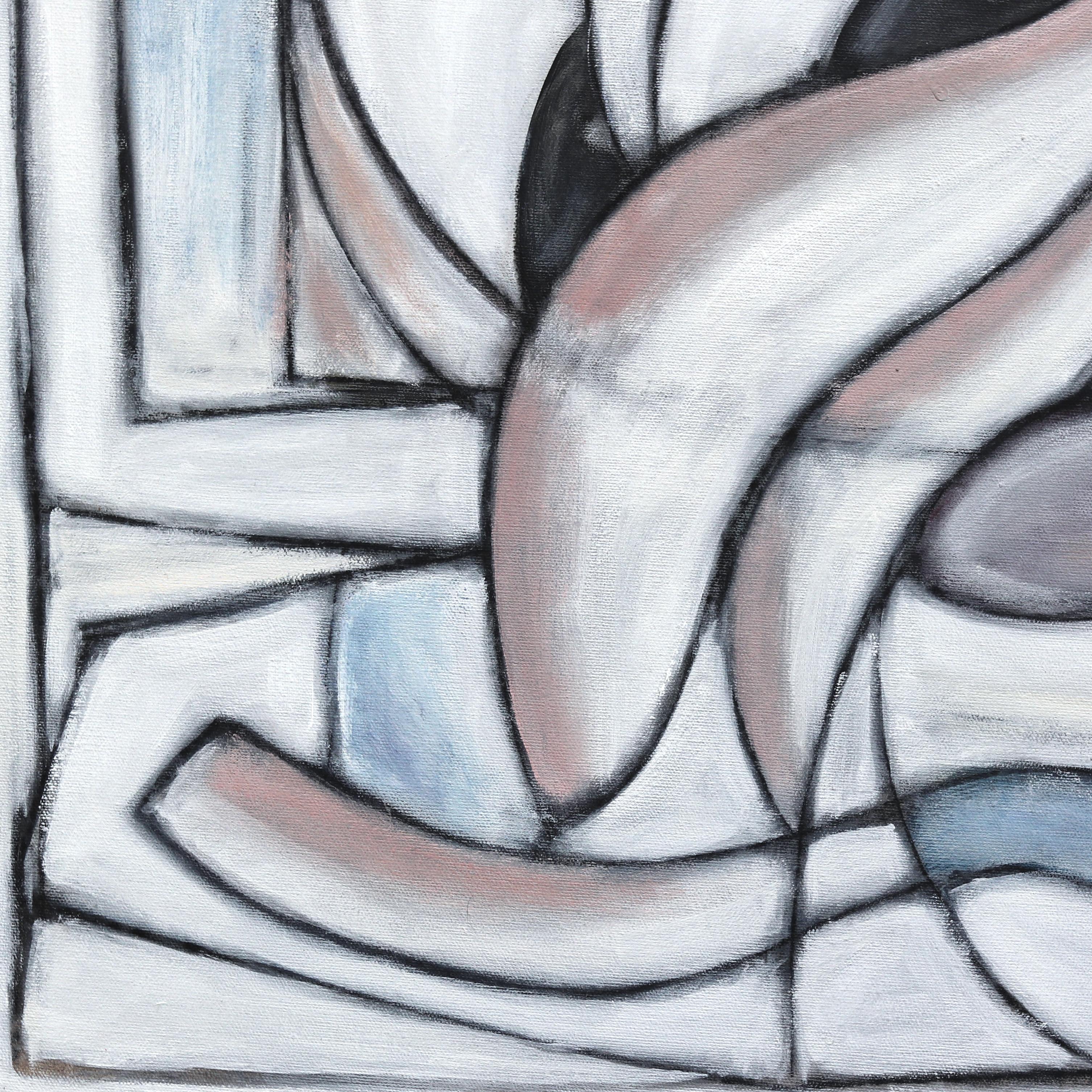 El lugar más feliz del mundo - Pintura abstracta contemporánea monocroma de gran tamaño en venta 4