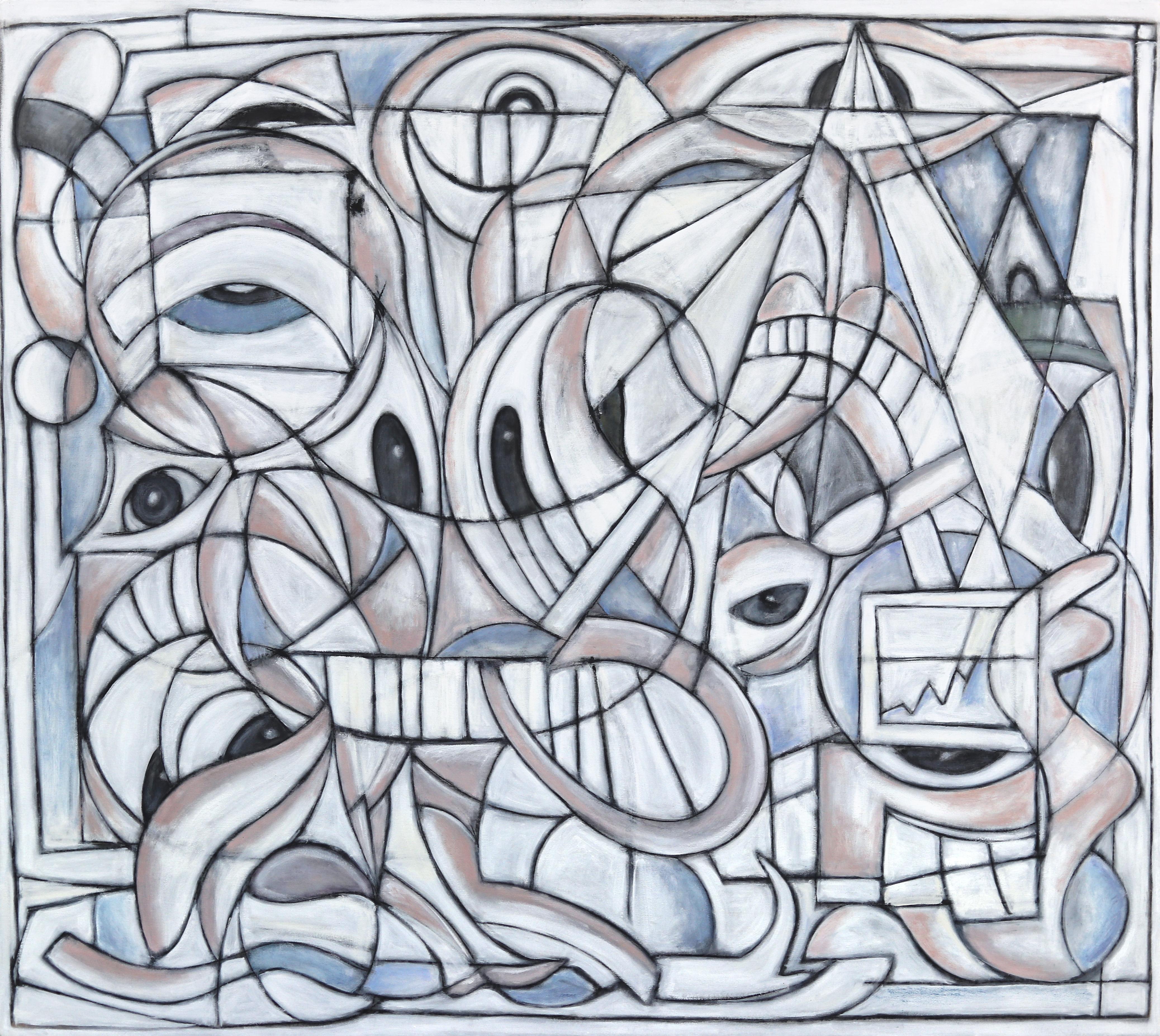 El lugar más feliz del mundo - Pintura abstracta contemporánea monocroma de gran tamaño - Mixed Media Art de Harrison Gilman