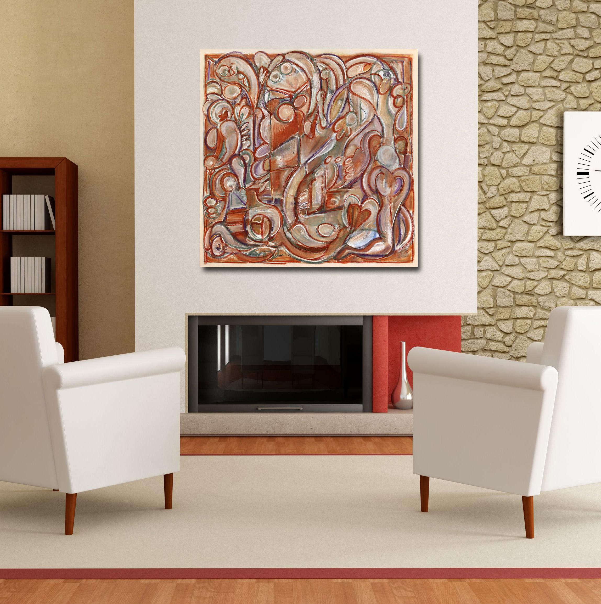 Love Modern Love - Grande peinture géométrique abstraite rouge chaud - Painting de Harrison Gilman