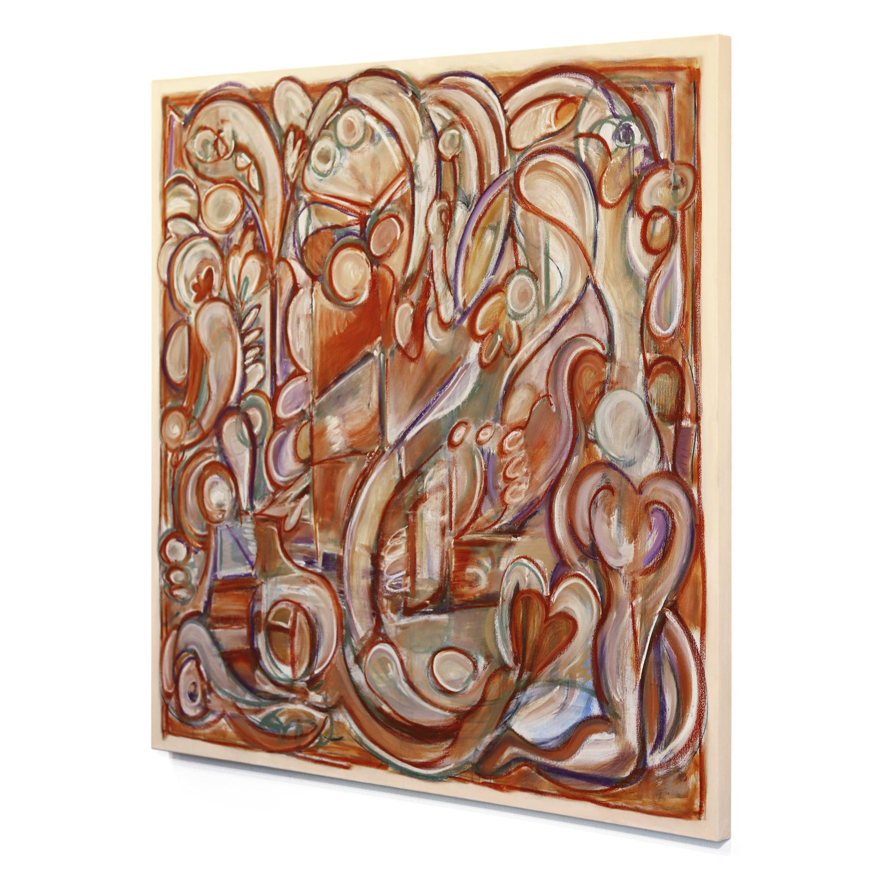 Love Modern Love - Grande peinture géométrique abstraite rouge chaud - Marron Abstract Painting par Harrison Gilman