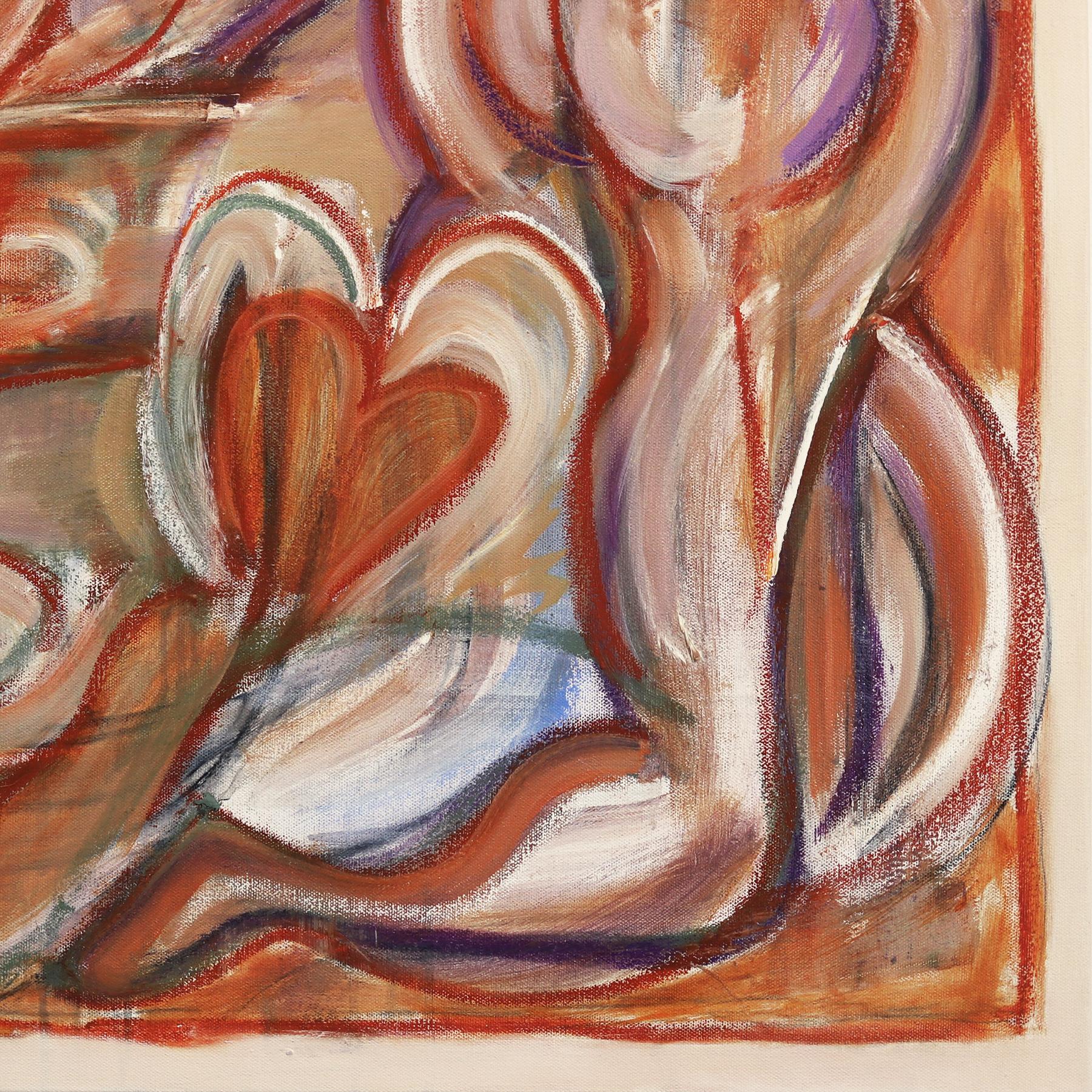 Love Modern Love - Grande peinture géométrique abstraite rouge chaud en vente 3
