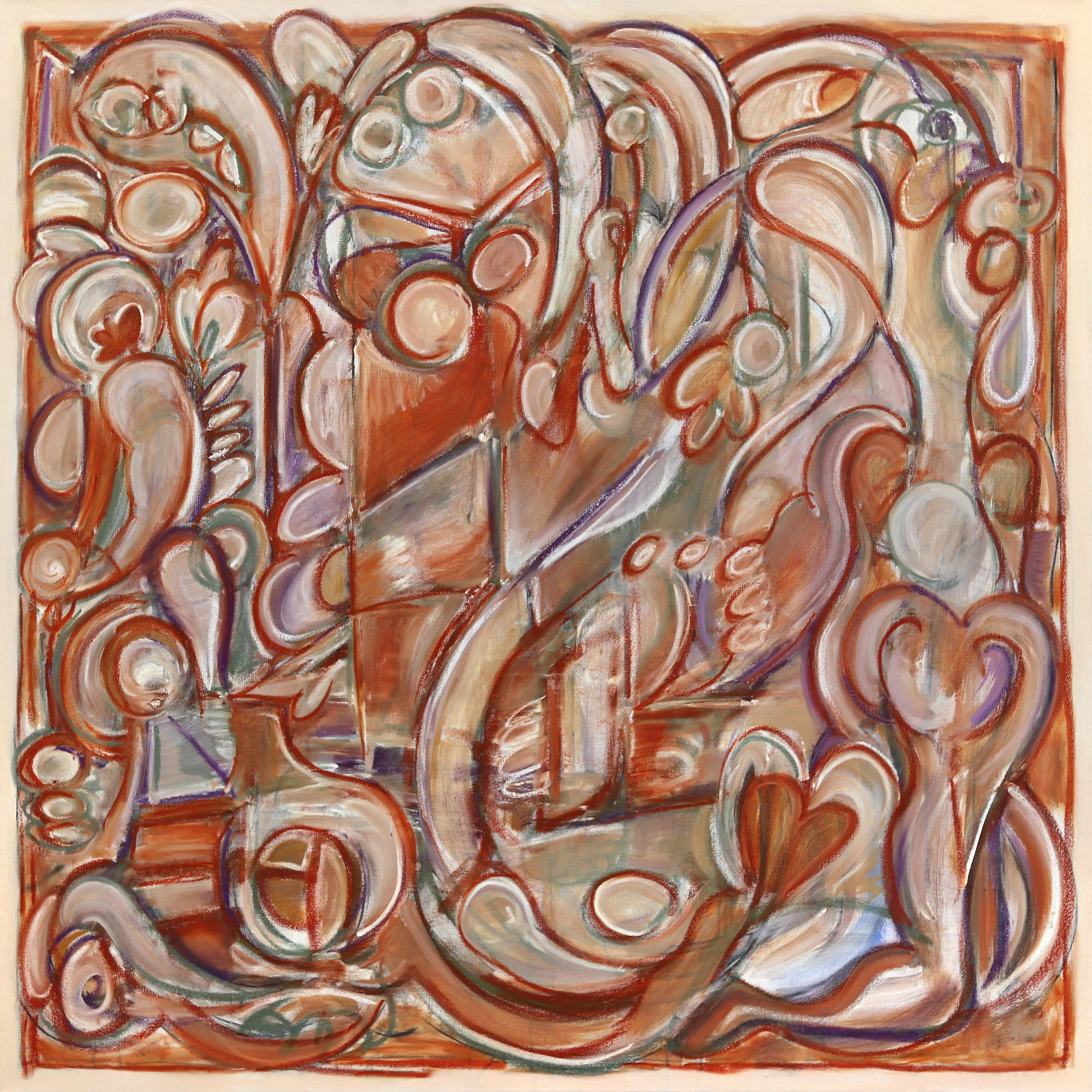 Abstract Painting Harrison Gilman - Love Modern Love - Grande peinture géométrique abstraite rouge chaud