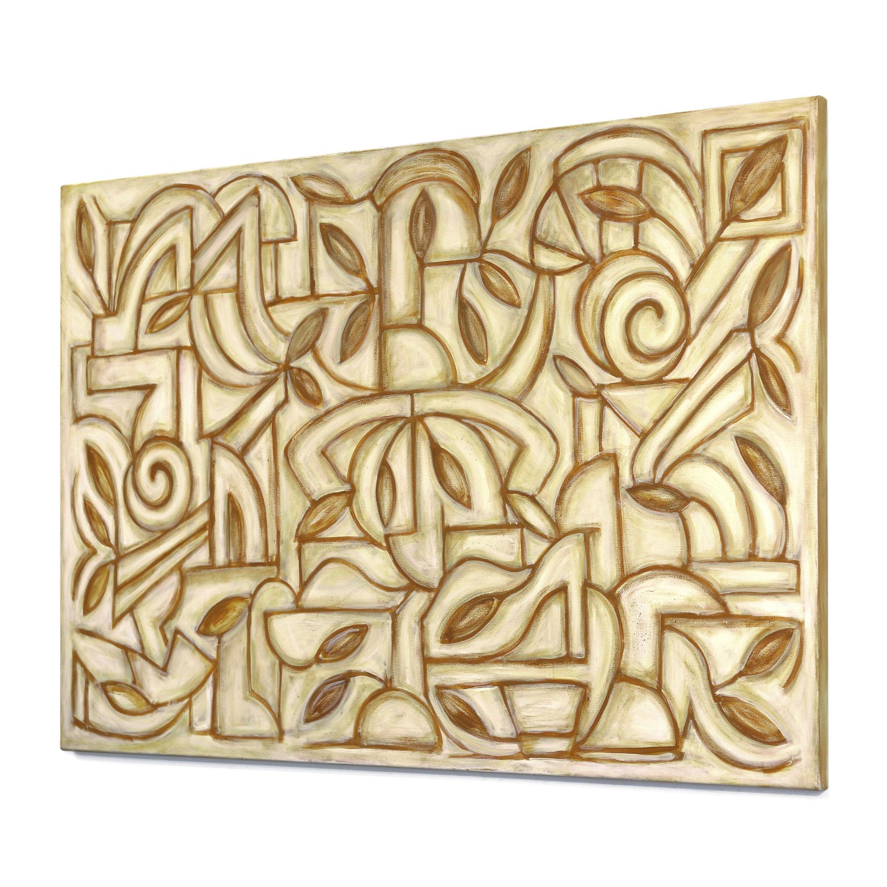 Mystic Arboretum - Große zeitgenössische abstrakte geometrische botanische Malerei im Angebot 1