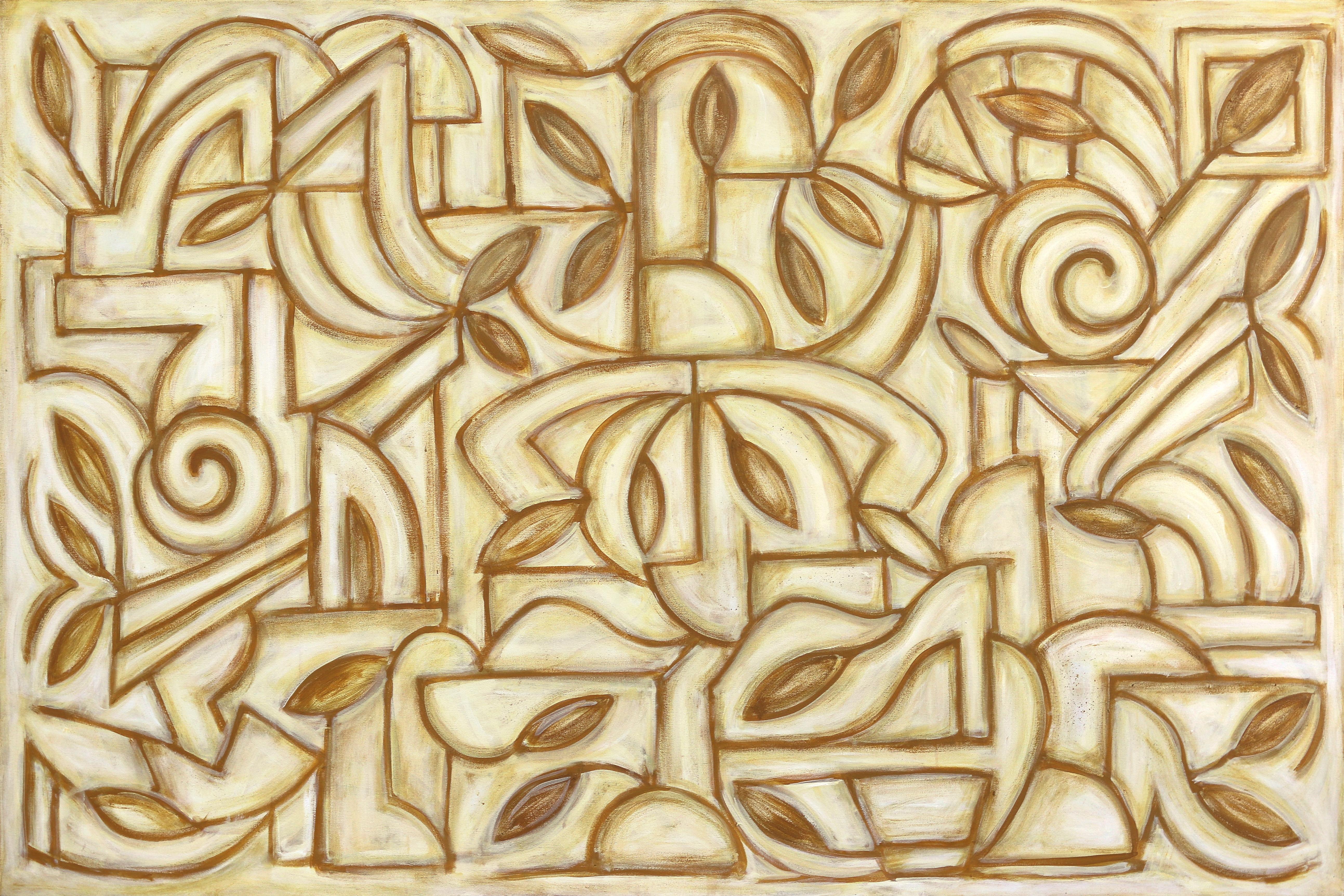 Mystic Arboretum - Große zeitgenössische abstrakte geometrische botanische Malerei – Mixed Media Art von Harrison Gilman