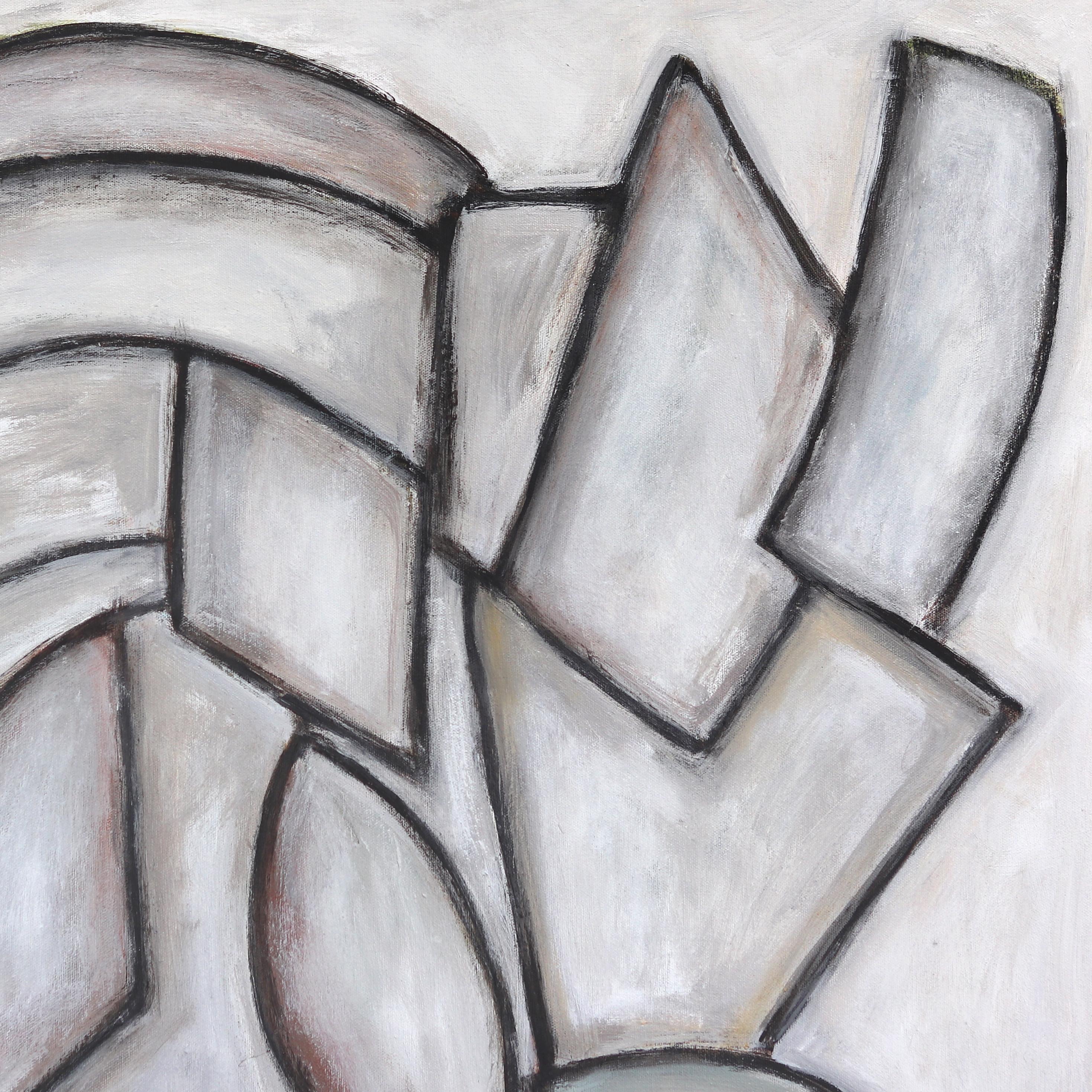 Nuestra Oración - Gran Pintura Cubista Monocroma Contemporánea - Painting Abstracto de Harrison Gilman