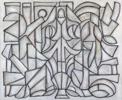 Notre prière - Grande peinture cubiste contemporaine monochrome