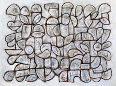 Rearranging Form - Large Contemporary Silver Tone Abstract Acrylic Painting