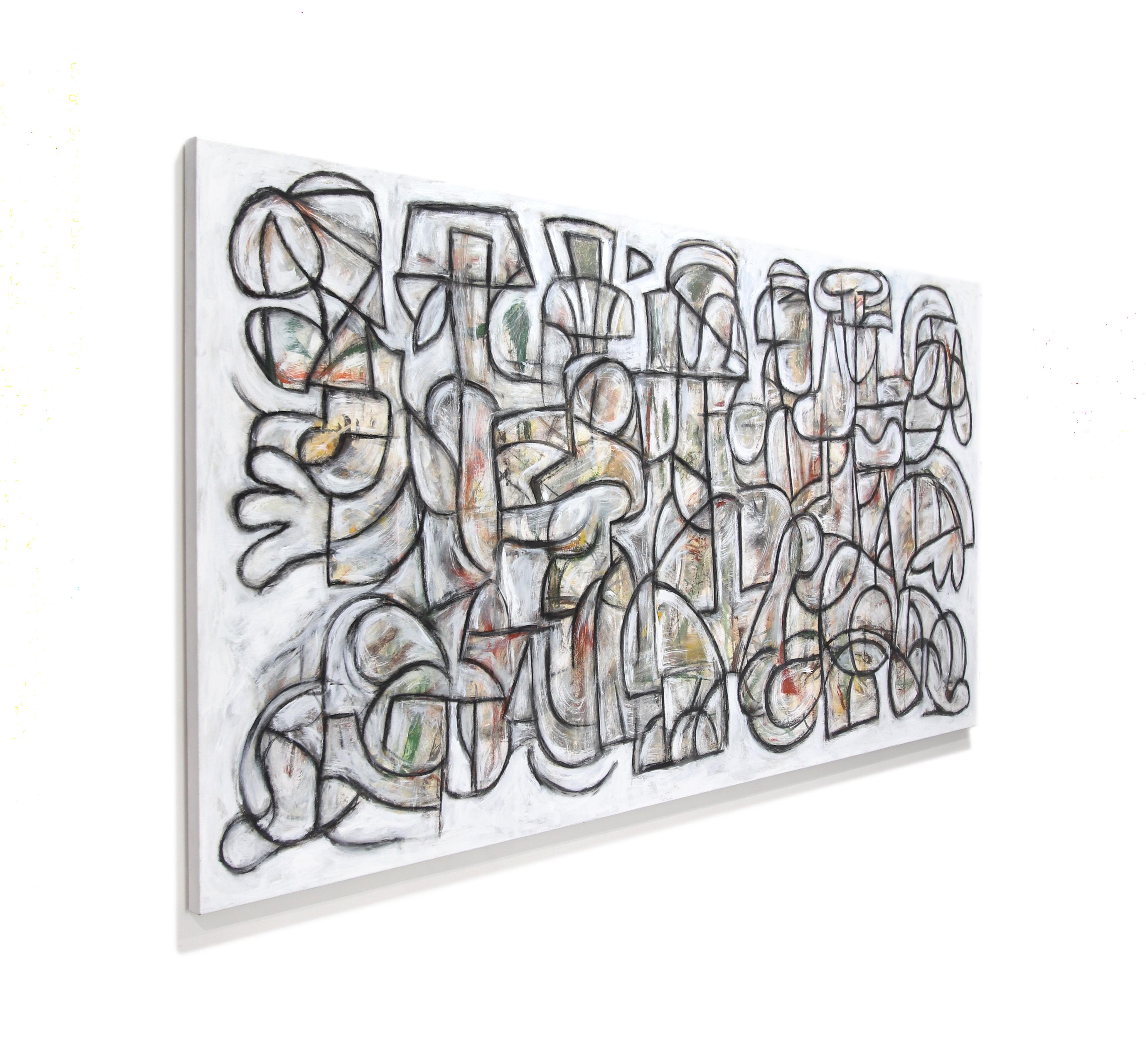 Rette den Retter - Großes zeitgenössisches abstraktes geometrisches monochromes Gemälde (Grau), Abstract Painting, von Harrison Gilman