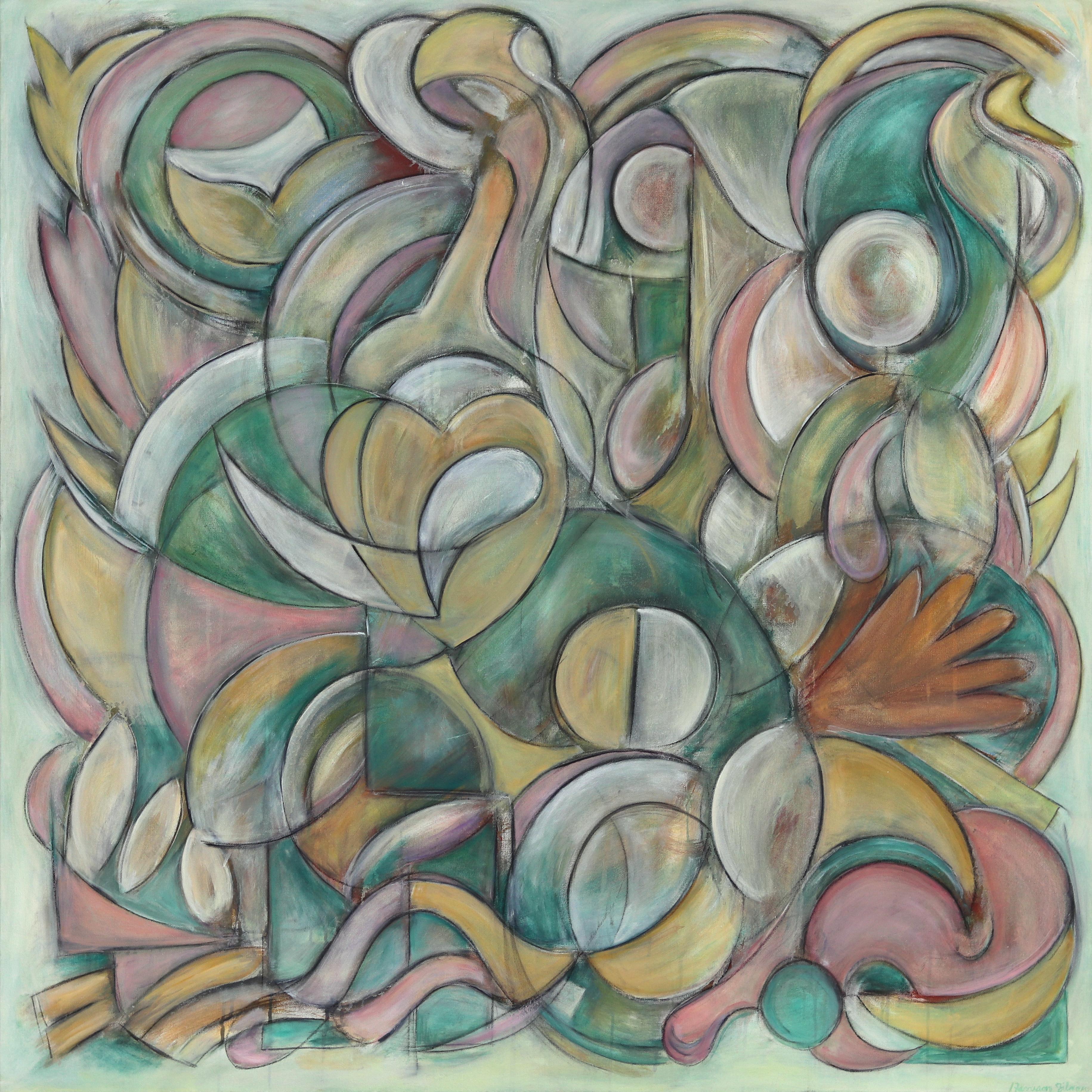 Song of the Sea - Large Contemporary Cubist Colorful Green Oil Painting Canvas - Mixed Media Art by Harrison Gilman