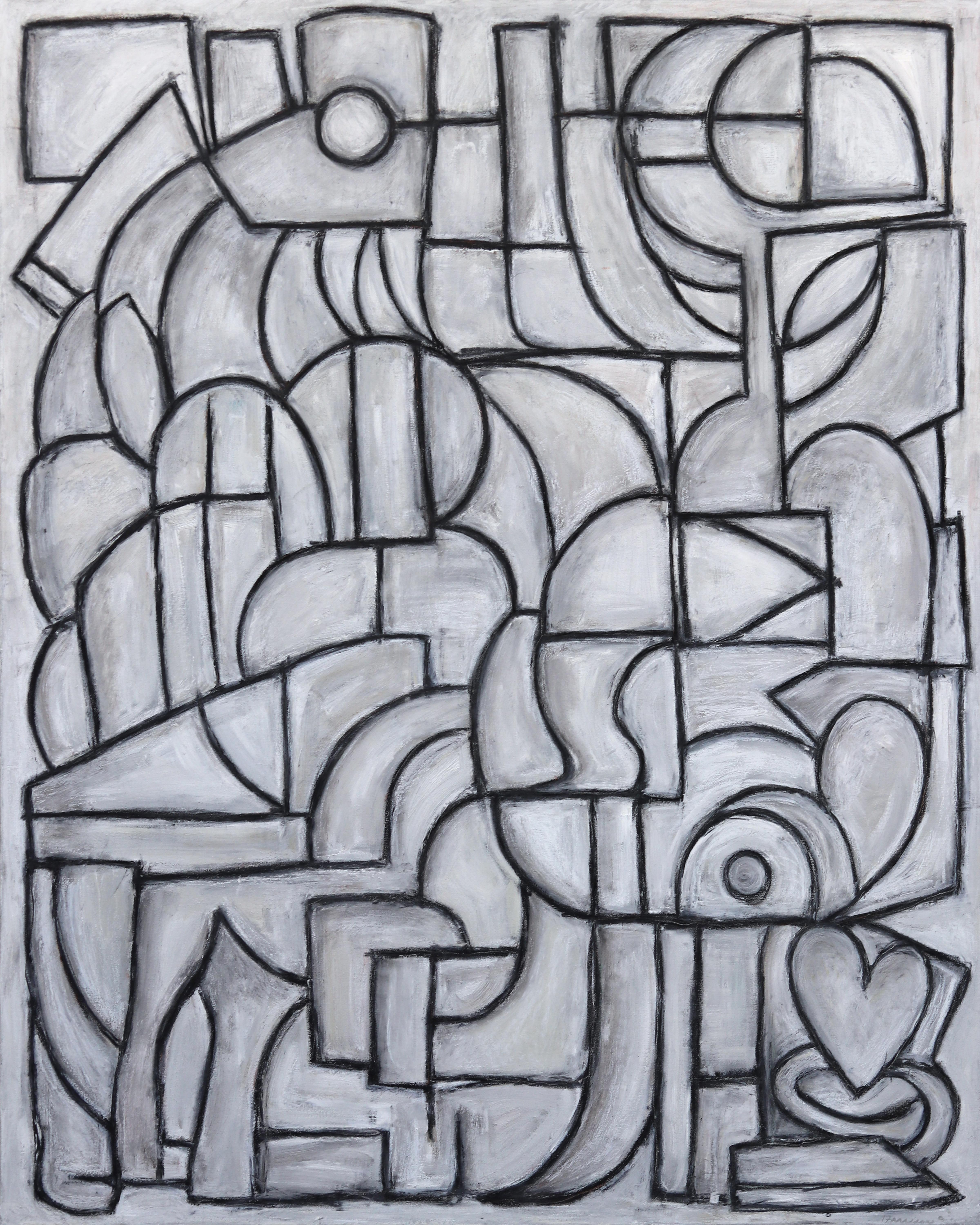 The Advanced Practitioners III - Large Contemporary Cubist Monochrome Painting - Art by Harrison Gilman