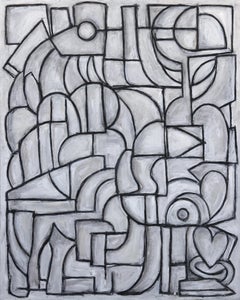 The Advanced Practitioners III - Large Contemporary Cubist Monochrome Painting
