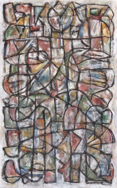 The Middle Pillar - Grande toile contemporaine cubiste colorée, peinture à l'huile