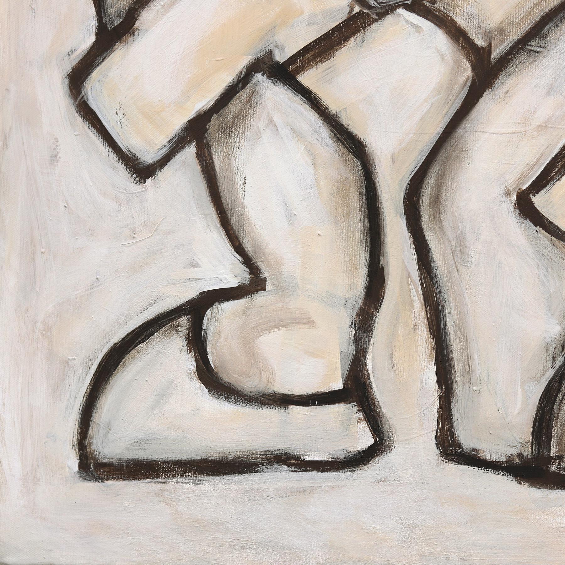 The Tug of War - Grande peinture abstraite contemporaine monochrome d'inspiration cubiste en vente 2