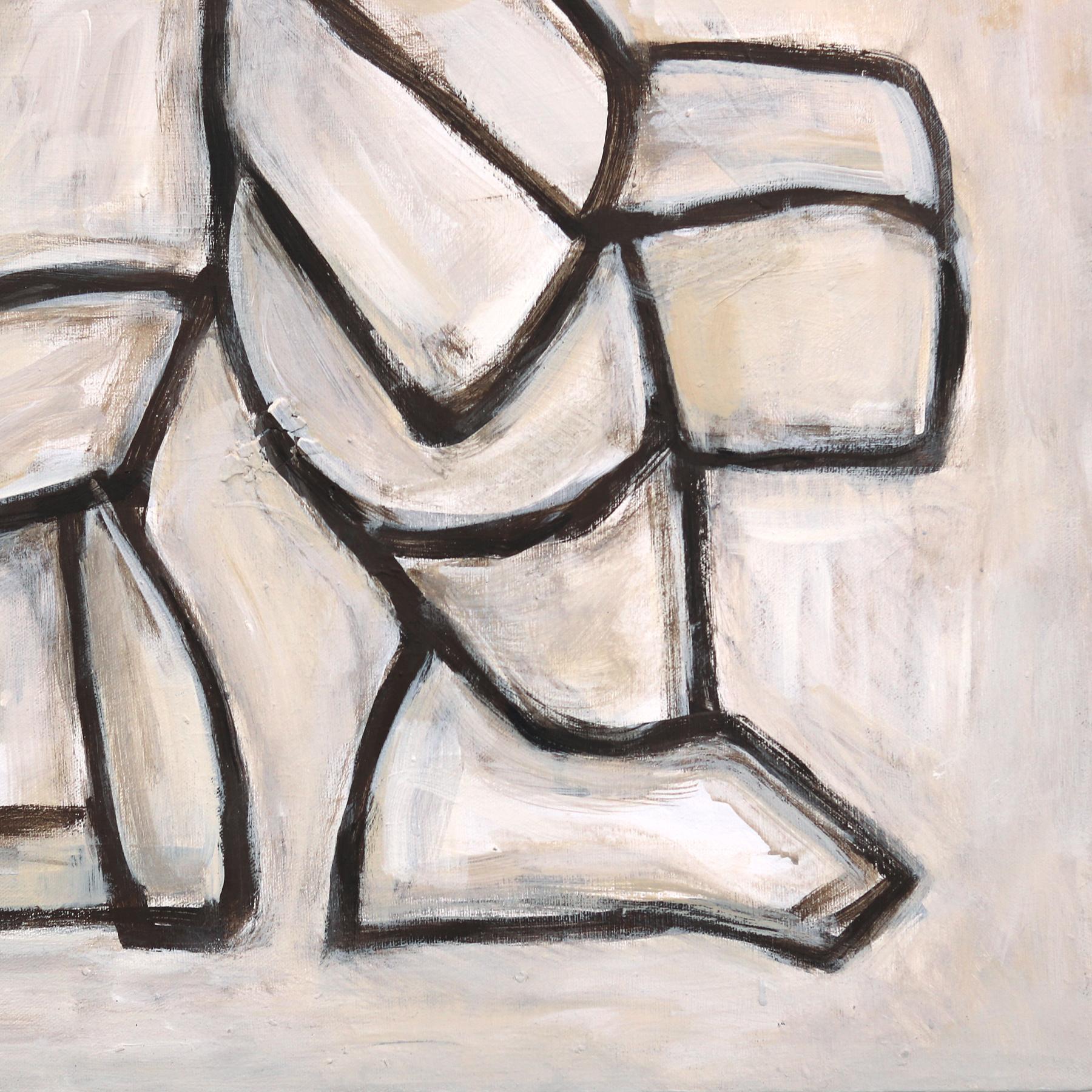 The Tug of War - Grande peinture abstraite contemporaine monochrome d'inspiration cubiste en vente 3