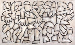 El tira y afloja - Gran pintura abstracta contemporánea monocroma de inspiración cubista