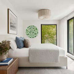 Arboreto de Tondo - Pintura Botánica Abstracta Circular Contemporánea Verde Salvia