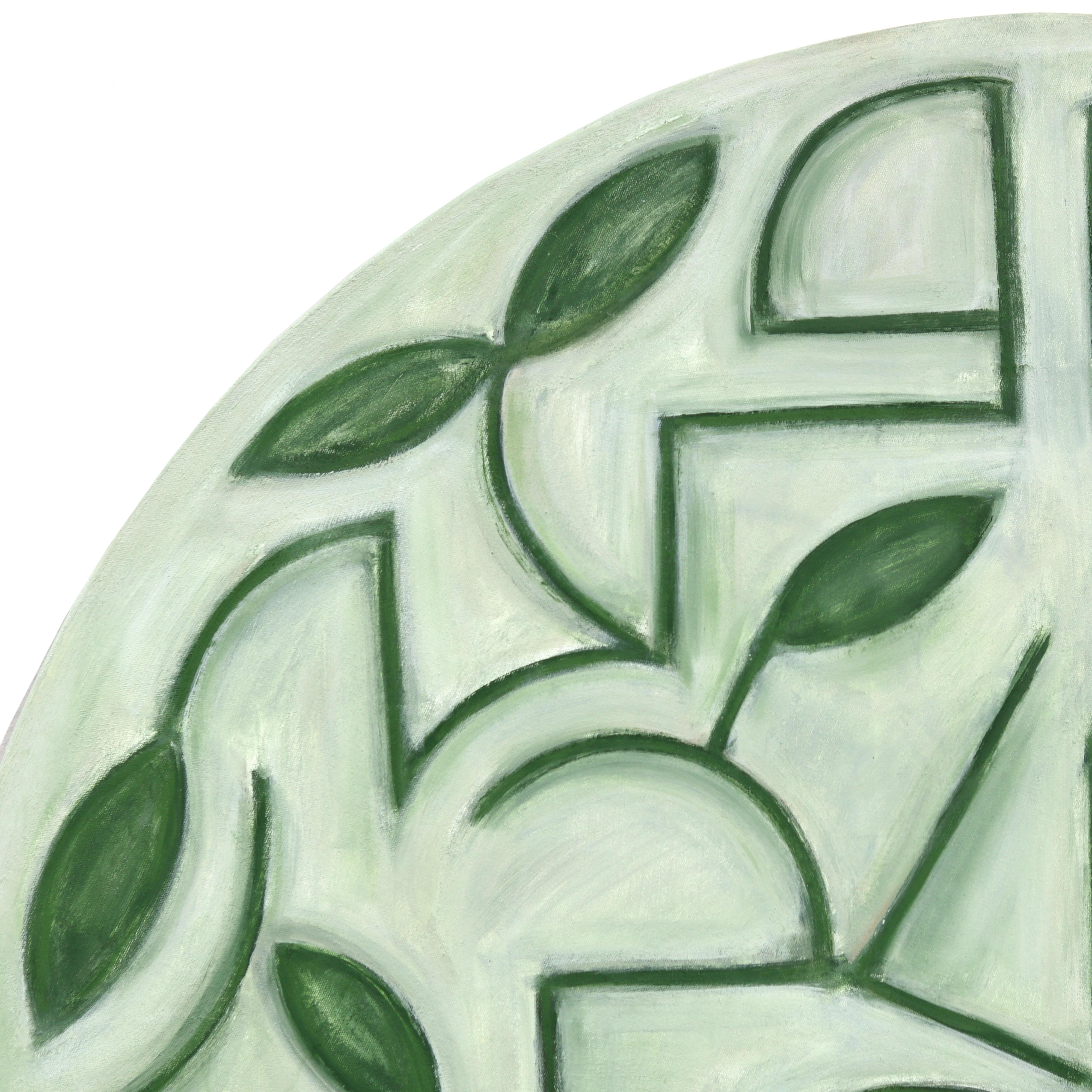 Tondo Arboretum - Circular Contemporary Abstract Sage Green Botanical Painting For Sale 1