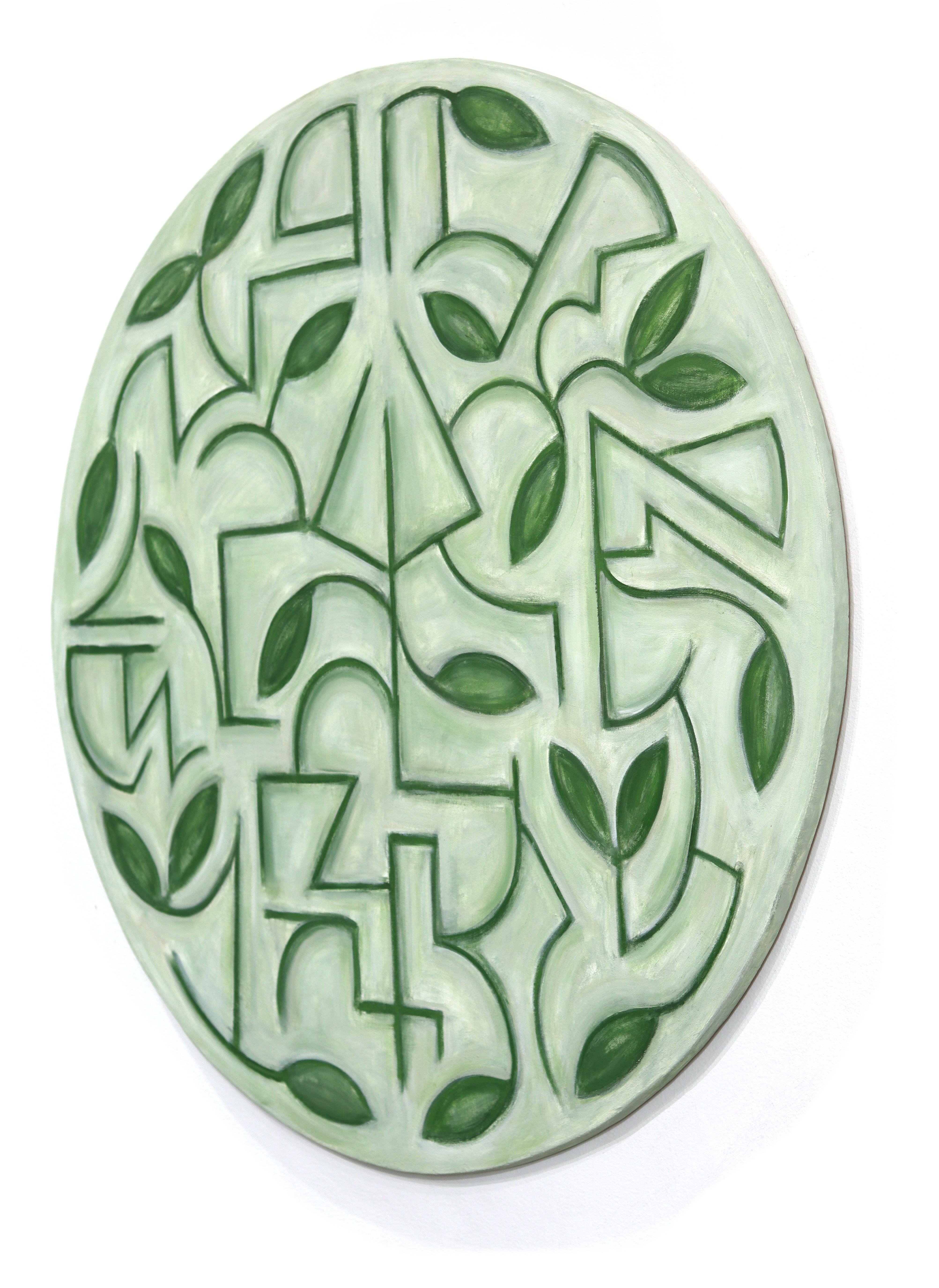 Tondo Arboretum - Circular Contemporary Abstract Sage Green Botanical Painting For Sale 2