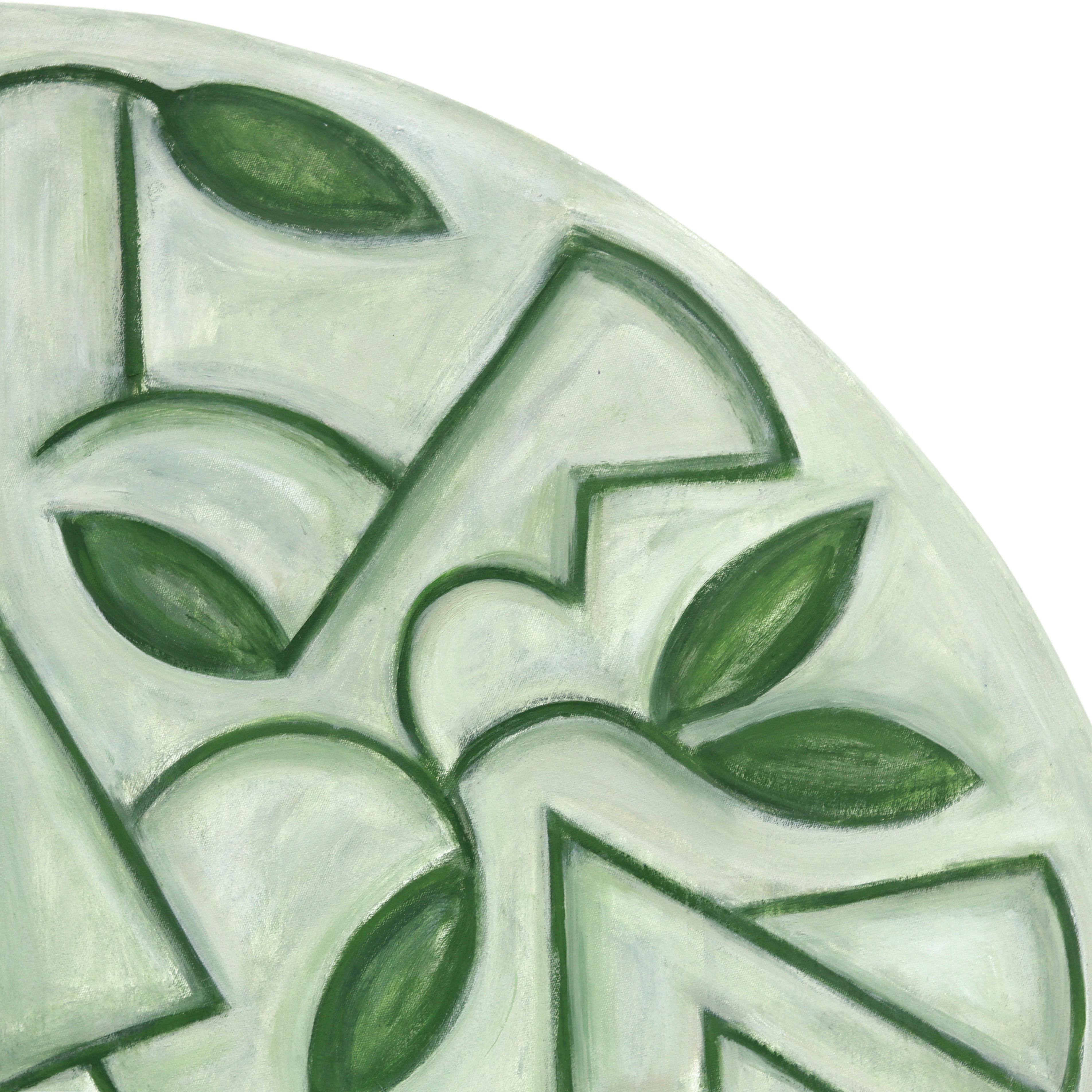 Tondo Arboretum - Circular Contemporary Abstract Sage Green Botanical Painting For Sale 3